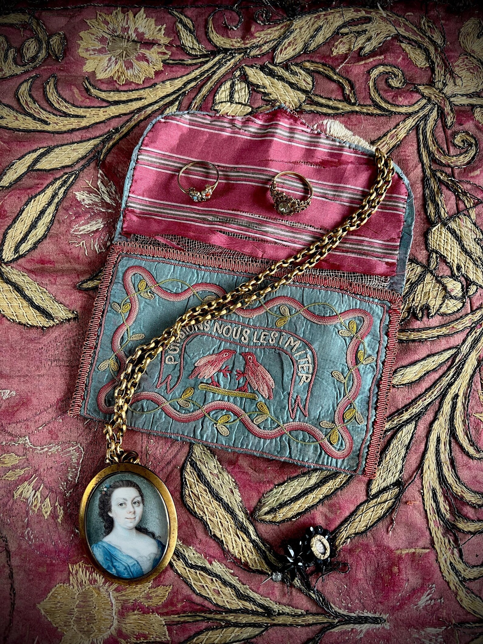 18th Century Silk Pocketbook Purse French Circa 1790