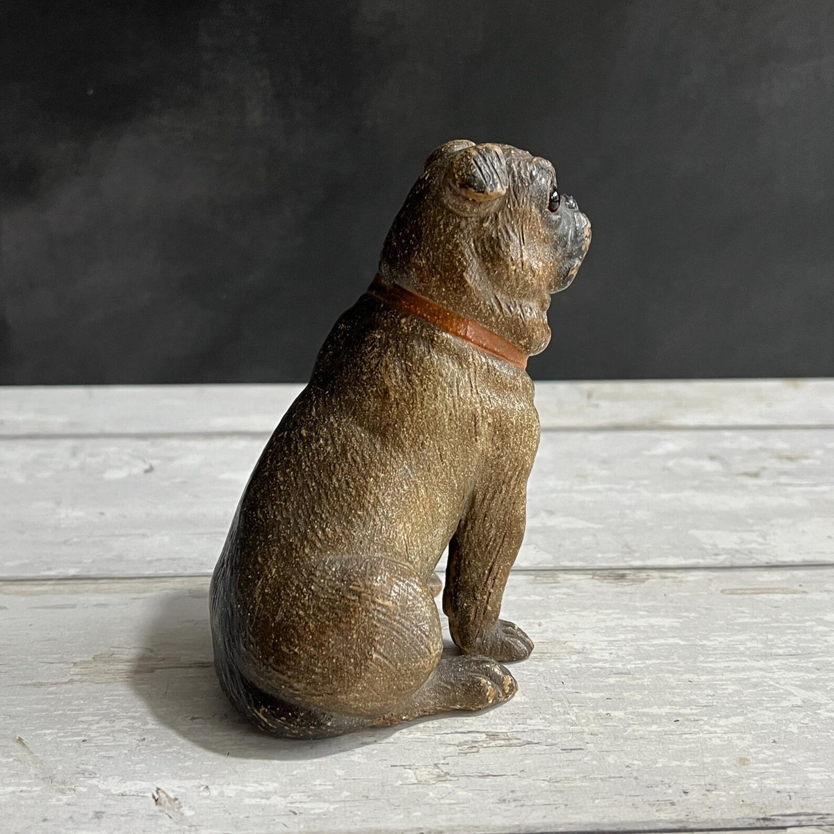 19th Century Pug Dog Figure Austrian Terracotta Glass Eyes C 1890
