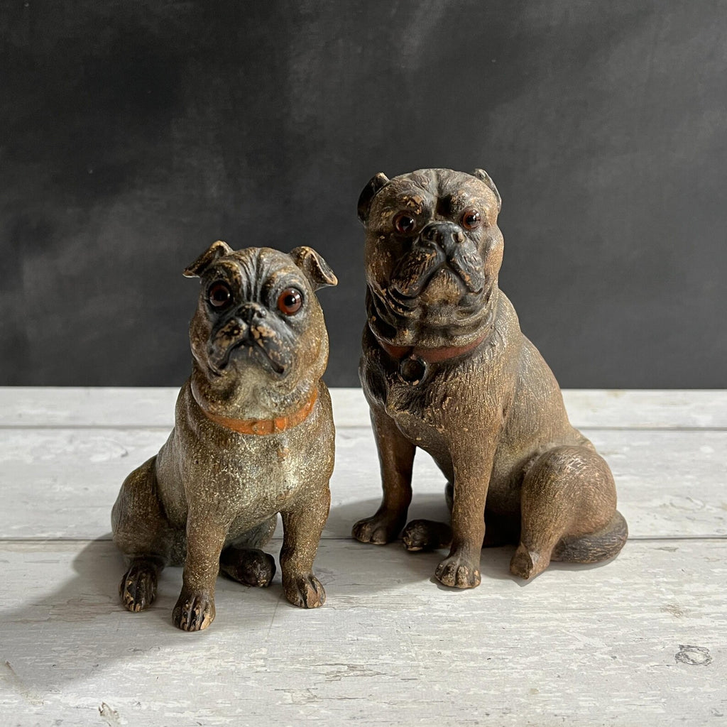 19th Century Pug Dog Figure Austrian Terracotta Glass Eyes C 1890