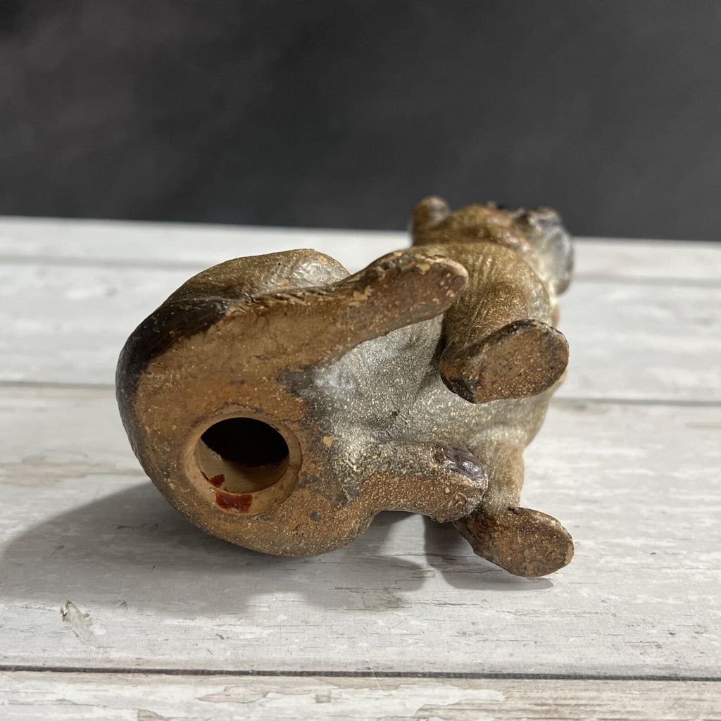 19th Century Pug Dog Figure Austrian Terracotta Glass Eyes C 1890