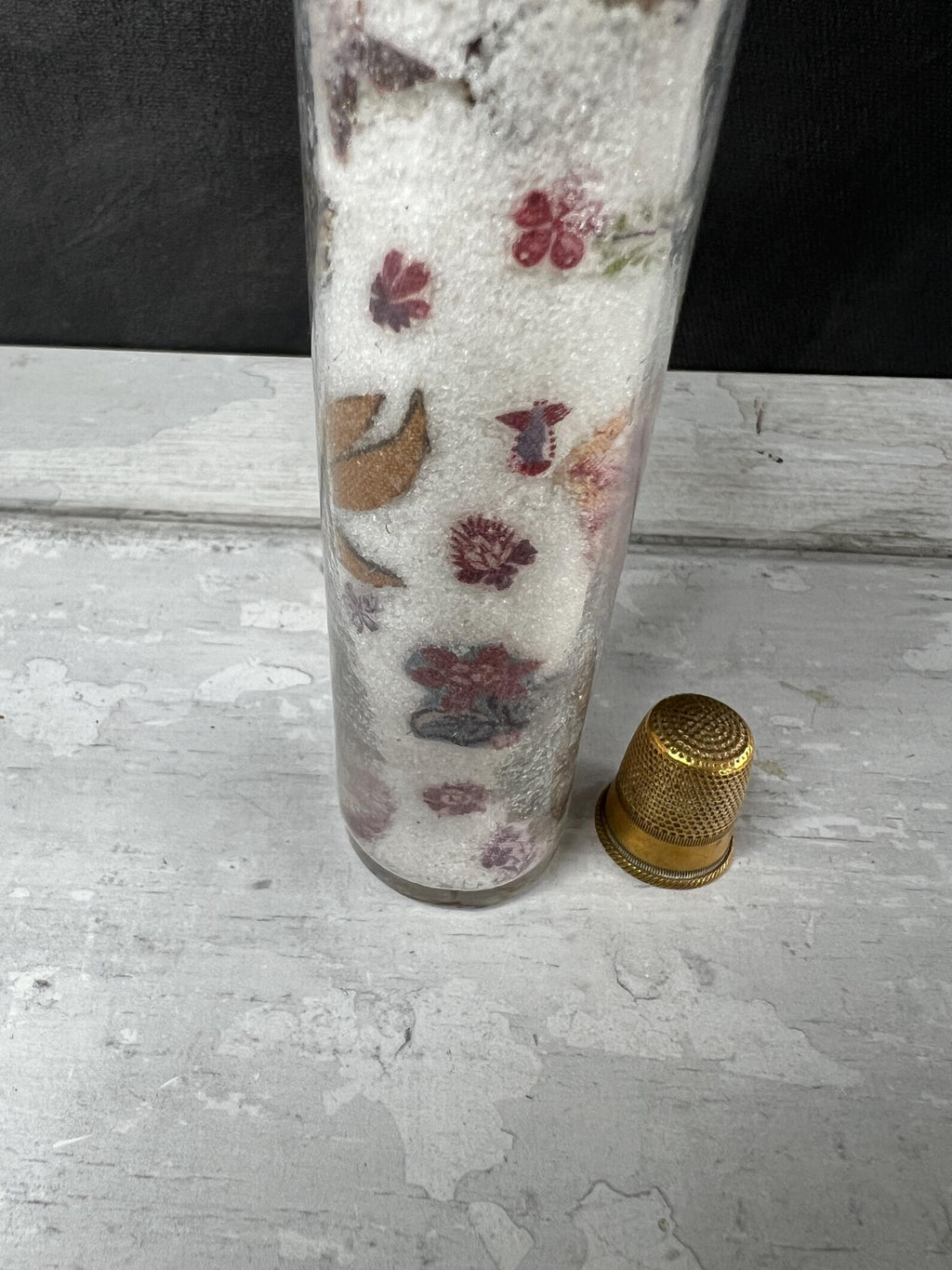 Victorian Miniature Potichomania or Decalcomania Jar Circa 1860 RARE Chintz Fabric Folk Art