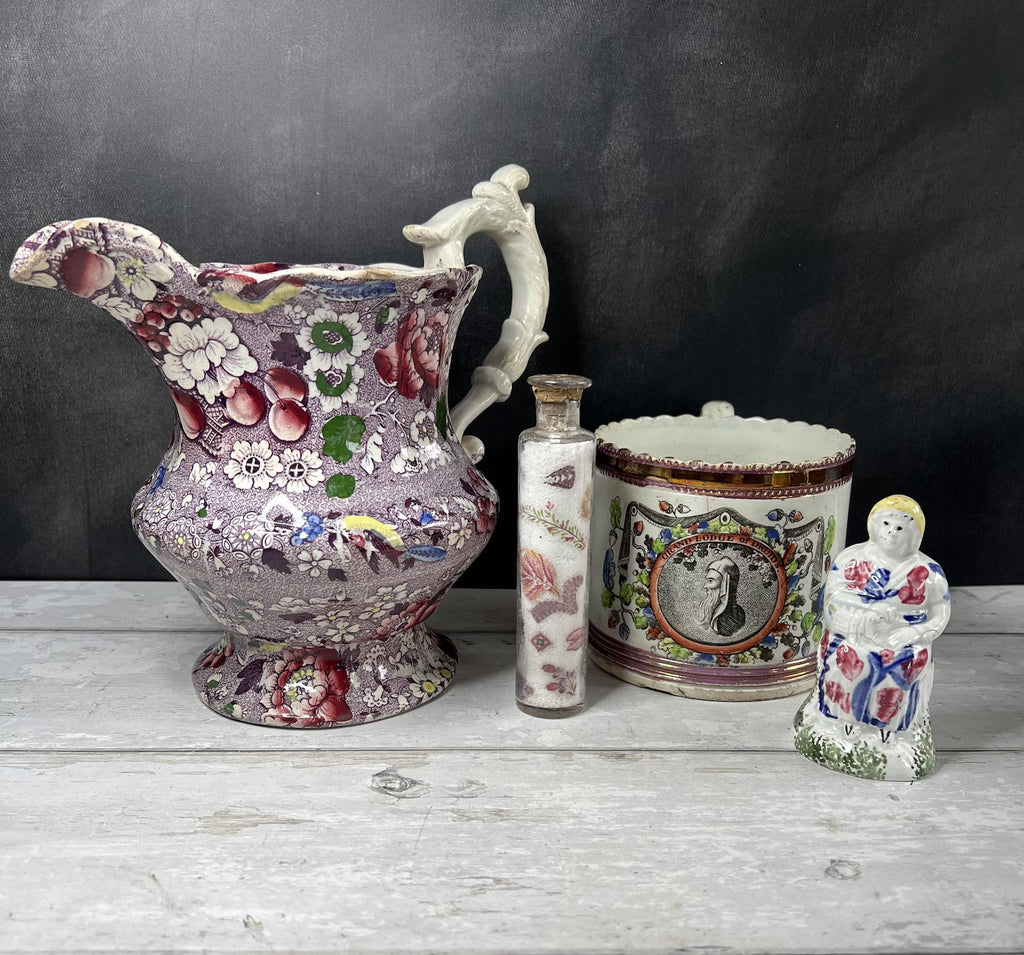 Victorian Miniature Potichomania or Decalcomania Jar Circa 1860 RARE Chintz Fabric Folk Art