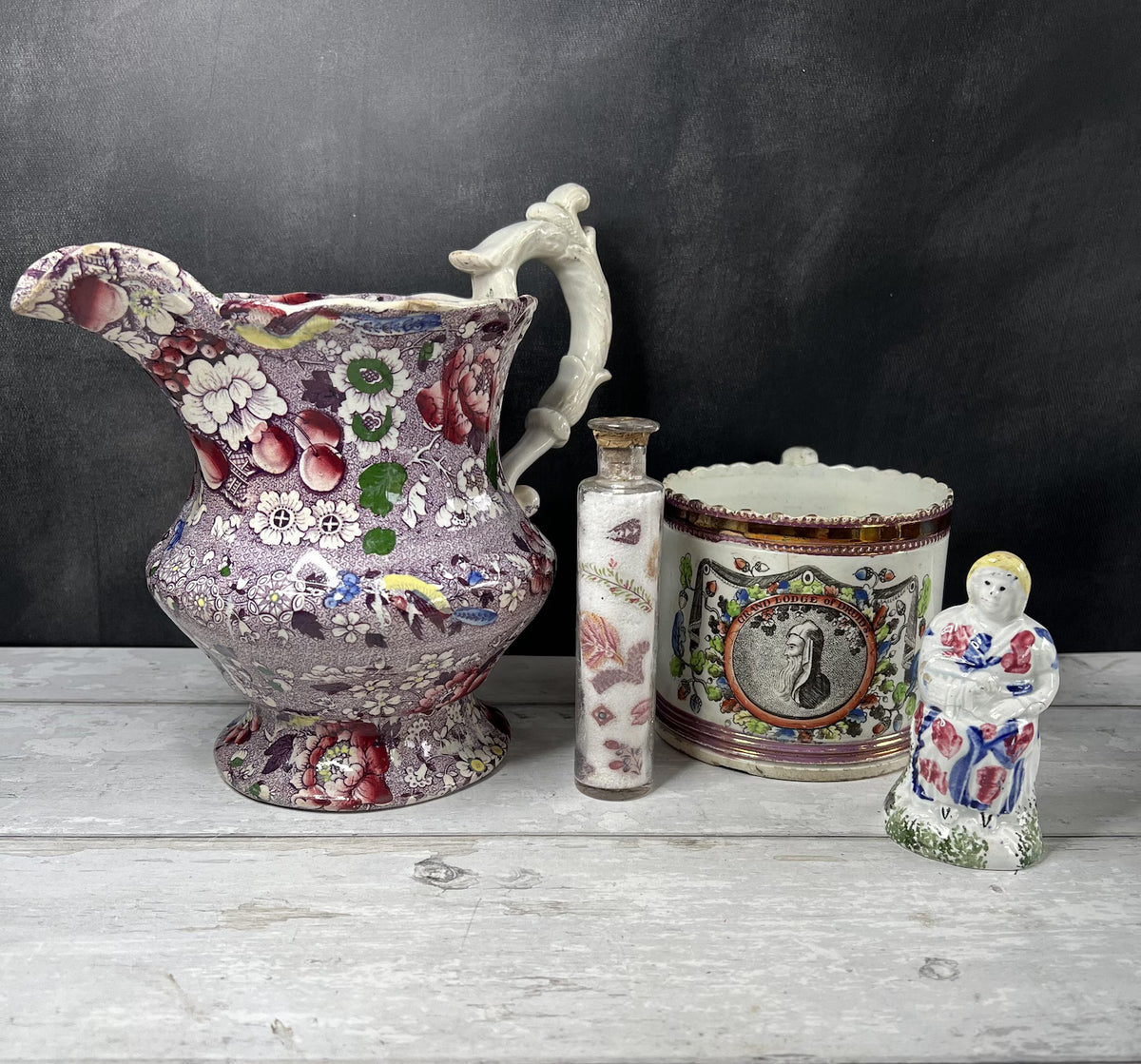 Victorian Miniature Potichomania or Decalcomania Jar Circa 1860 RARE Chintz Fabric Folk Art