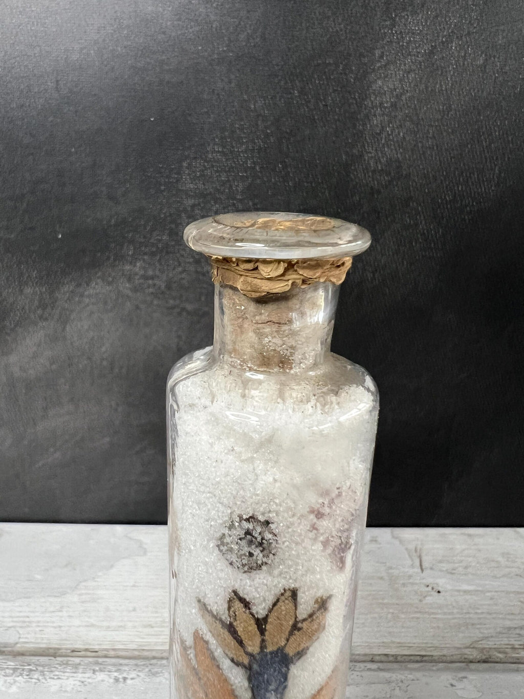 Victorian Miniature Potichomania or Decalcomania Jar Circa 1860 RARE Chintz Fabric Folk Art
