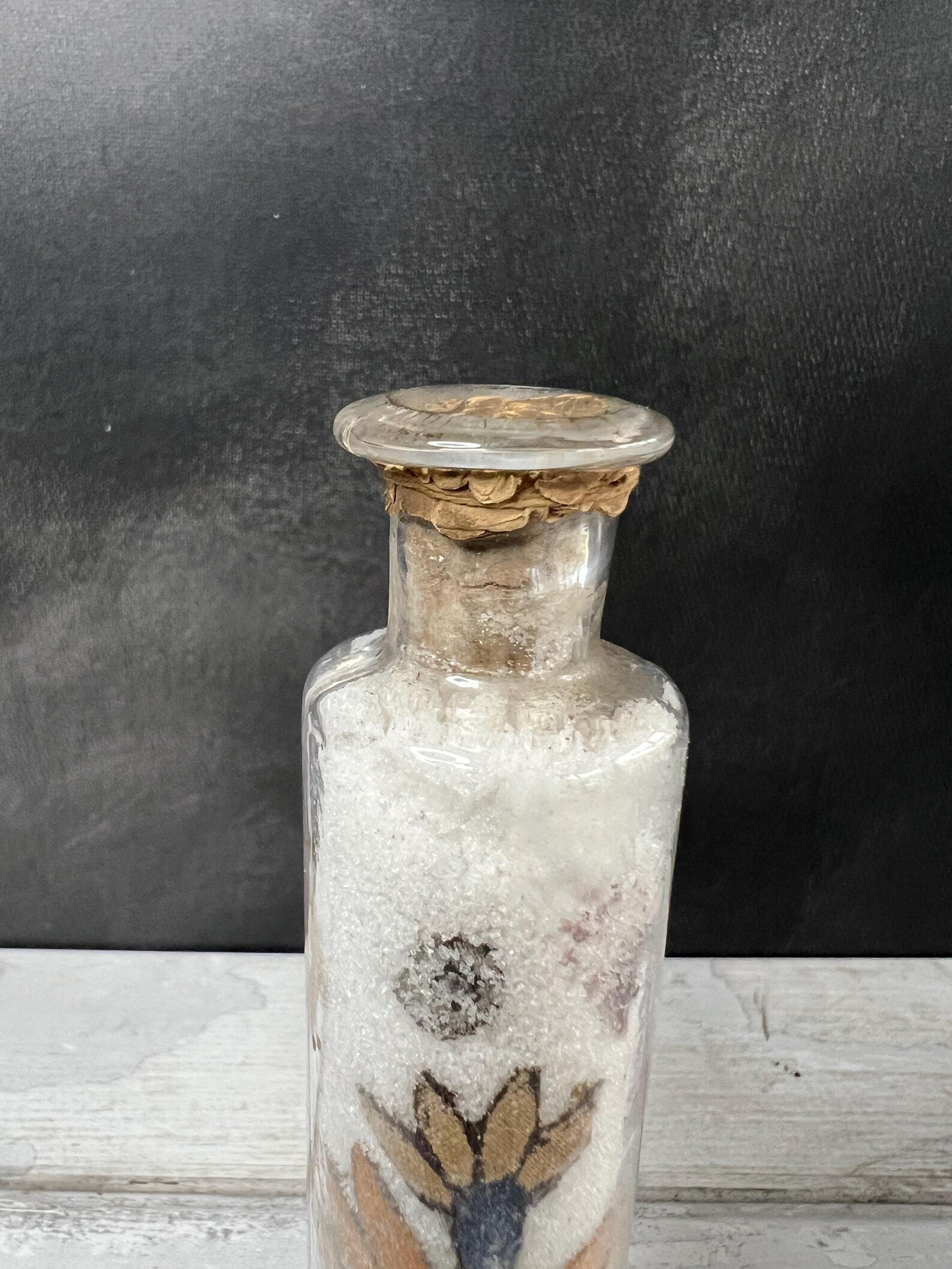 Victorian Miniature Potichomania or Decalcomania Jar Circa 1860 RARE Chintz Fabric Folk Art
