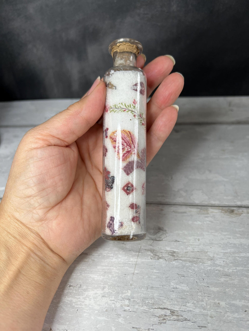 Victorian Miniature Potichomania or Decalcomania Jar Circa 1860 RARE Chintz Fabric Folk Art