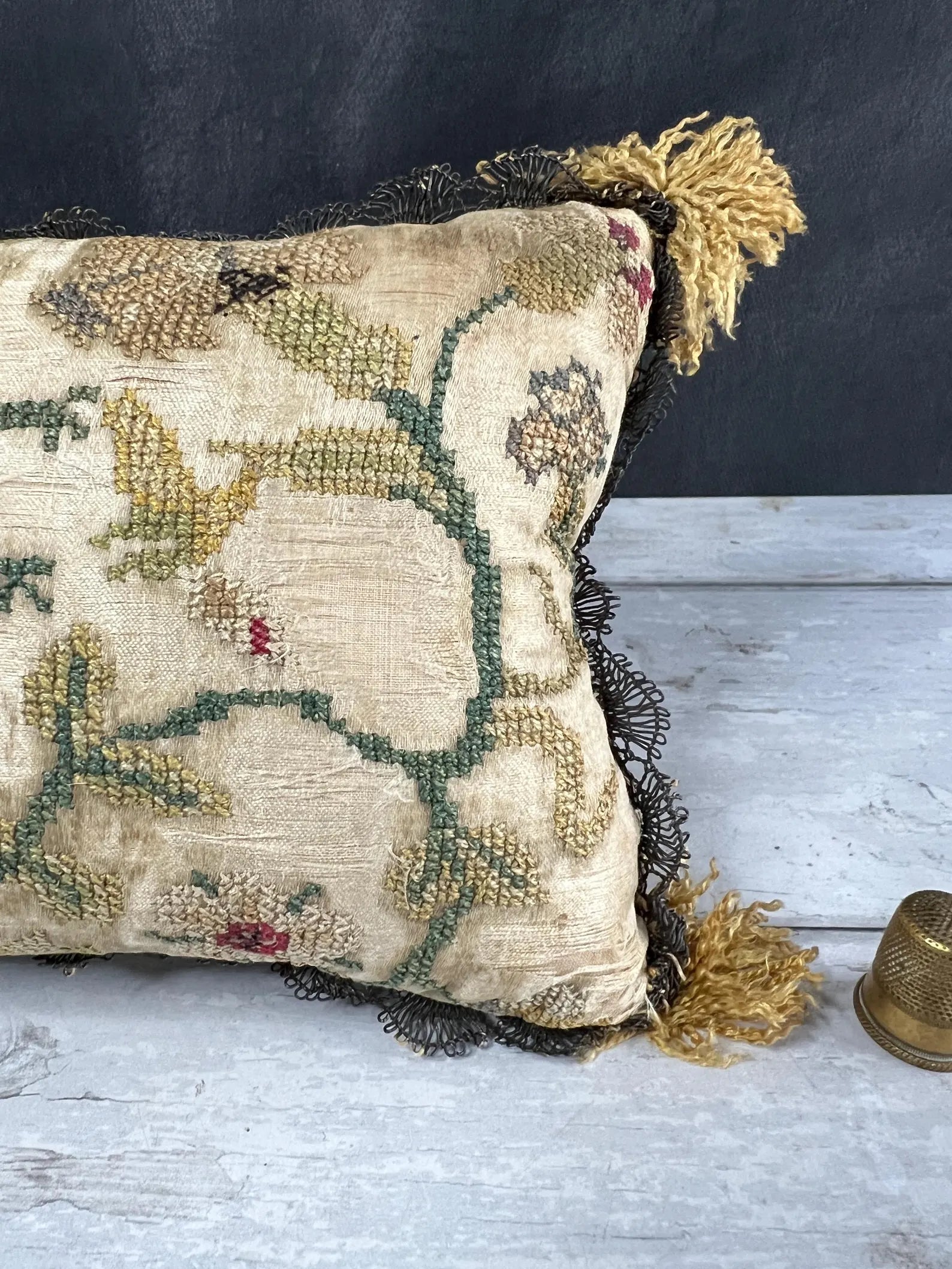 Early 18th Century Pincushion Silk Embroidered Needlework Flowers English Circa 1700 AF