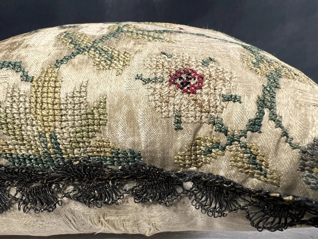 Early 18th Century Pincushion Silk Embroidered Needlework Flowers English Circa 1700 AF