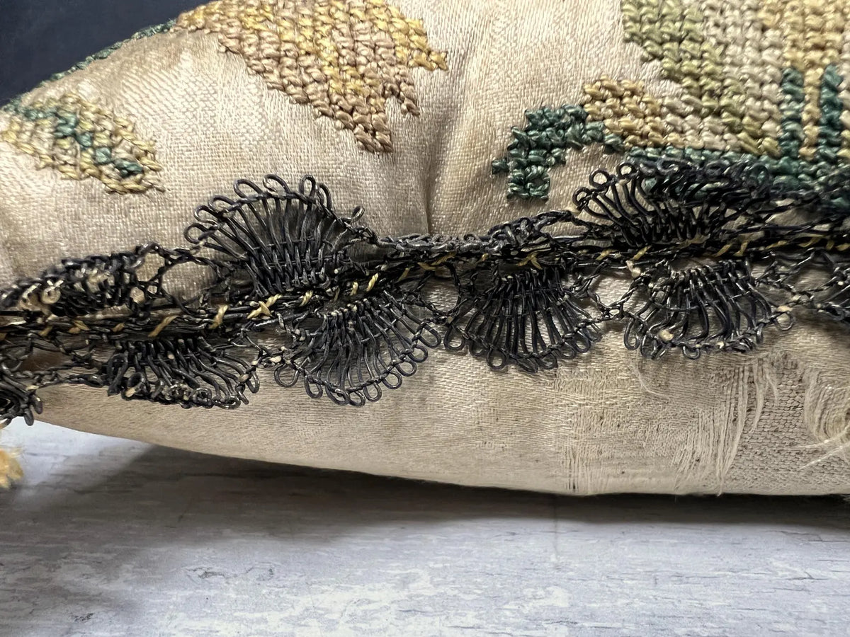 Early 18th Century Pincushion Silk Embroidered Needlework Flowers English Circa 1700 AF