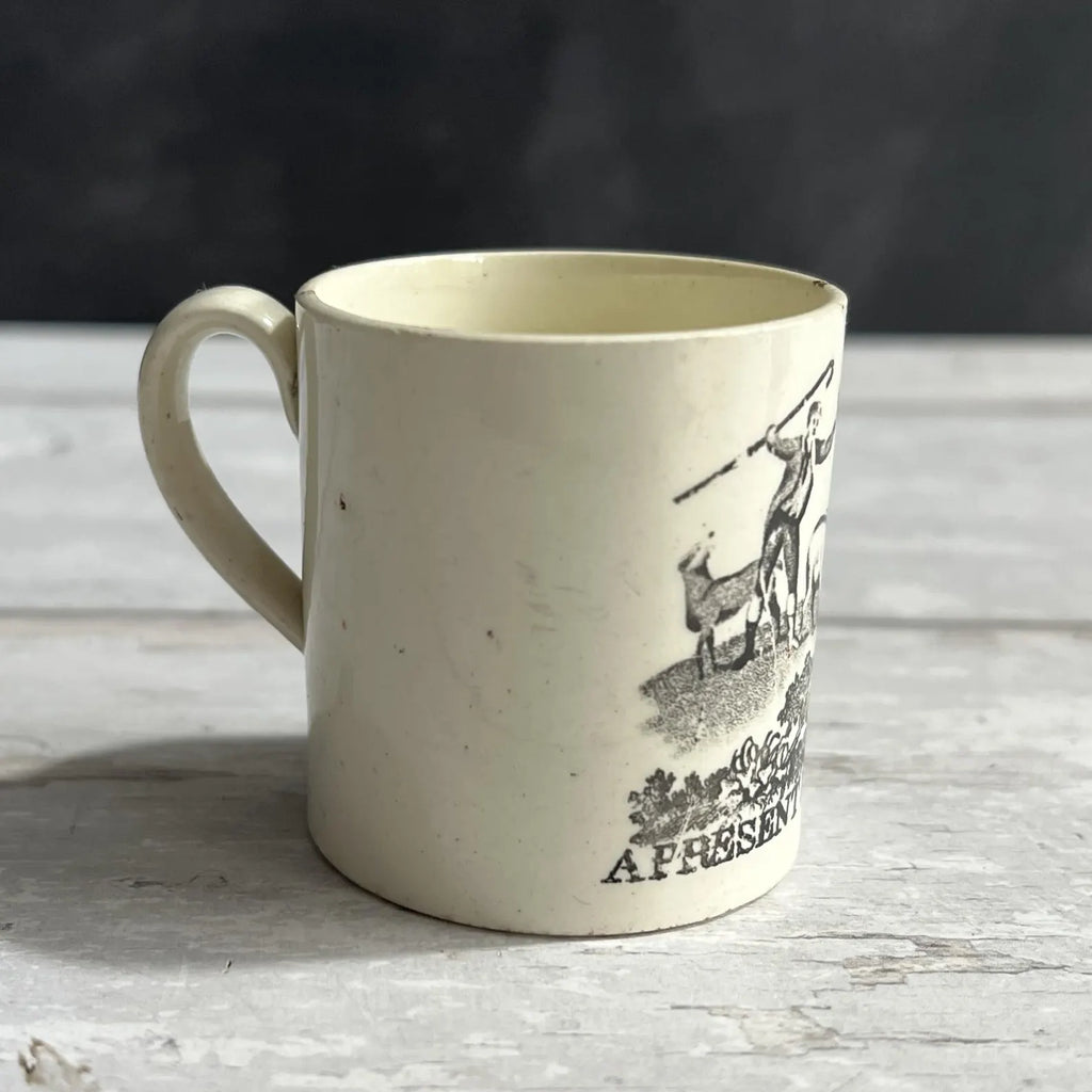 RARE Miniature Mug A Present For My Dear Boy Creamware Cows English C 1810