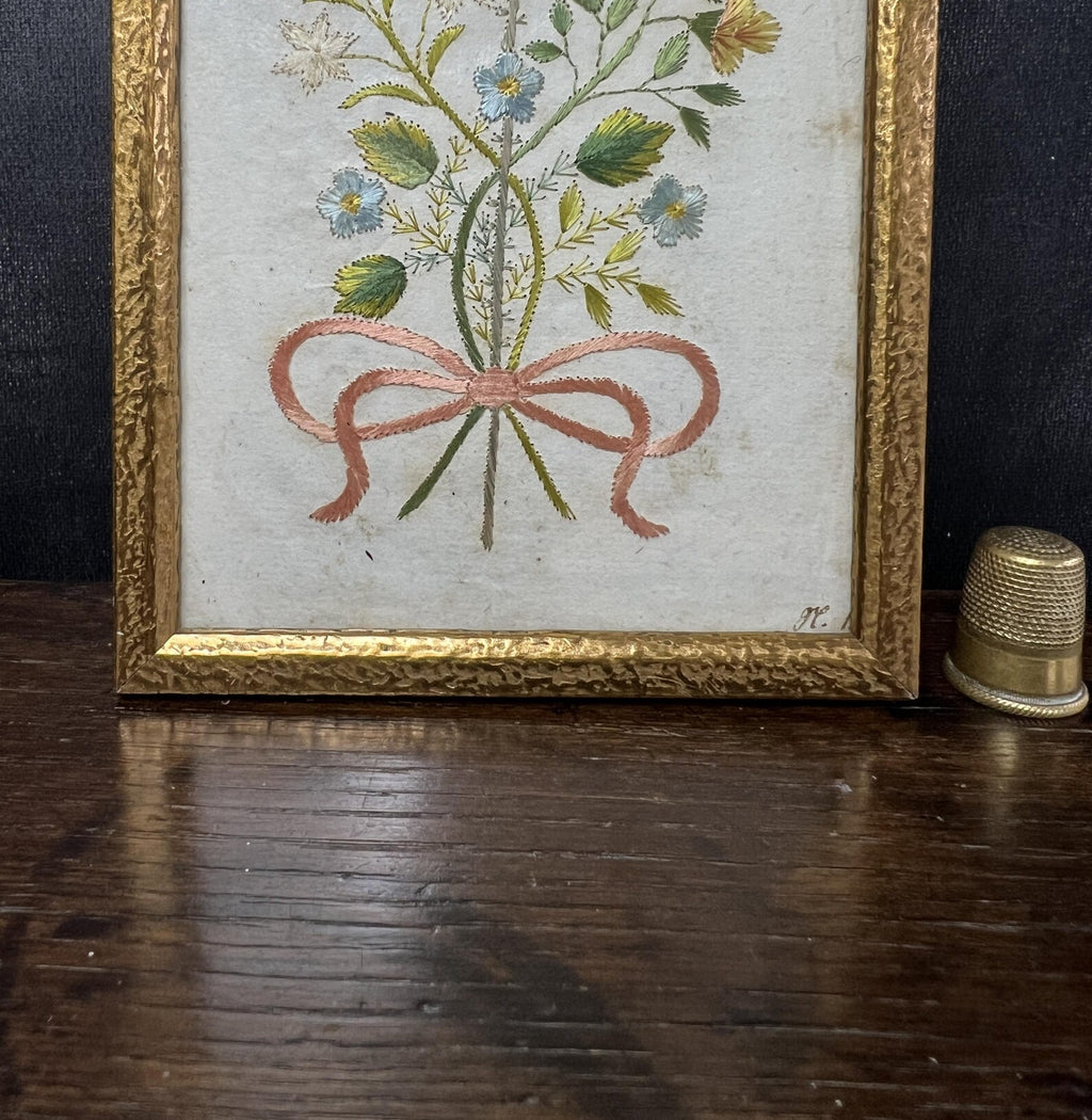 18th Century Colifichet Embroidery On Paper Double Sided Neeedlework C 1790