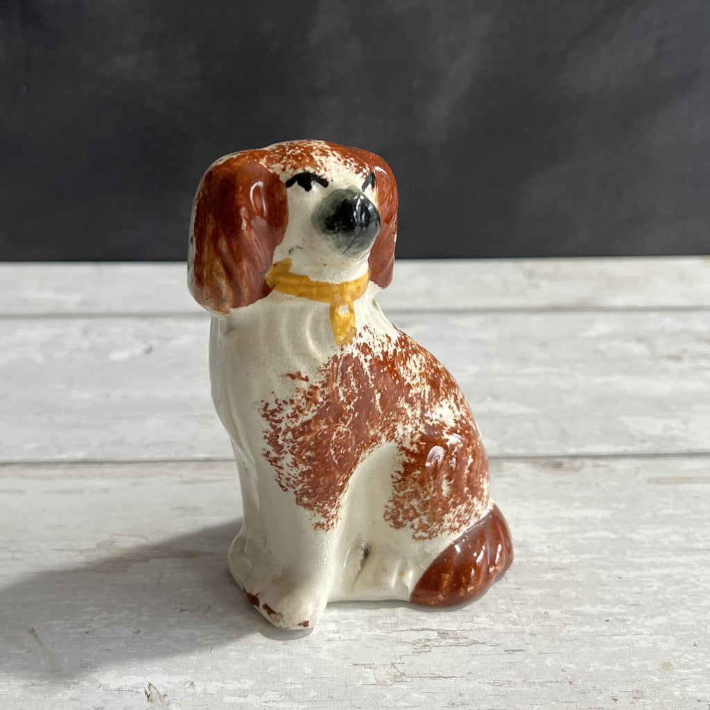 19th Century Staffordshire Dog Figure SMALL Dog Red Spatter Ware Spongeware C 1870