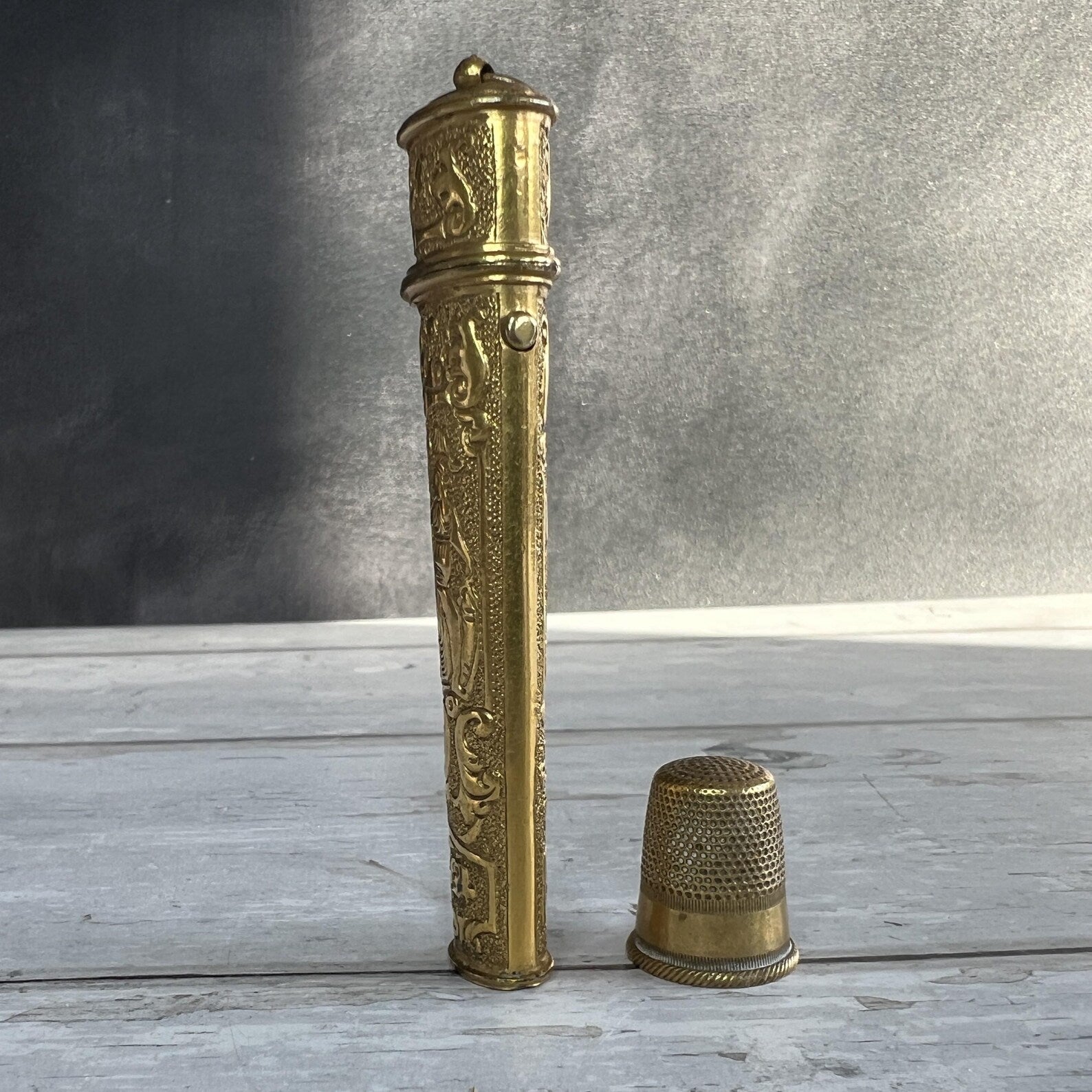 18th Century Bodkin Case Gilt Metal Etui of Britannia C 1740