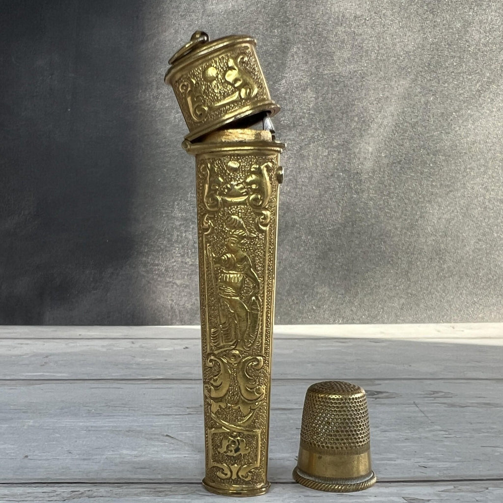 18th Century Bodkin Case Gilt Metal Etui of Britannia C 1740