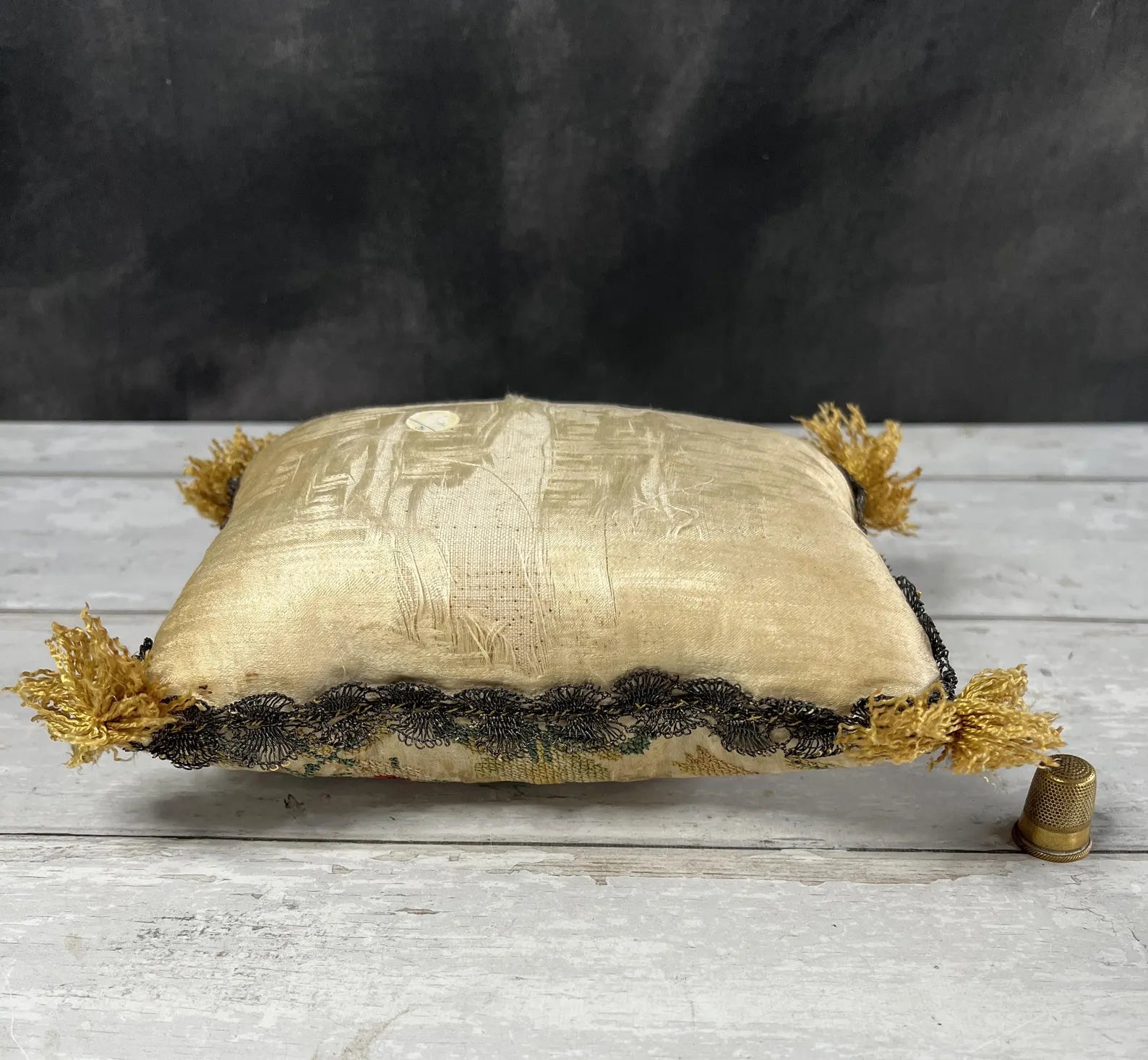 Early 18th Century Pincushion Silk Embroidered Needlework Flowers English Circa 1700 AF