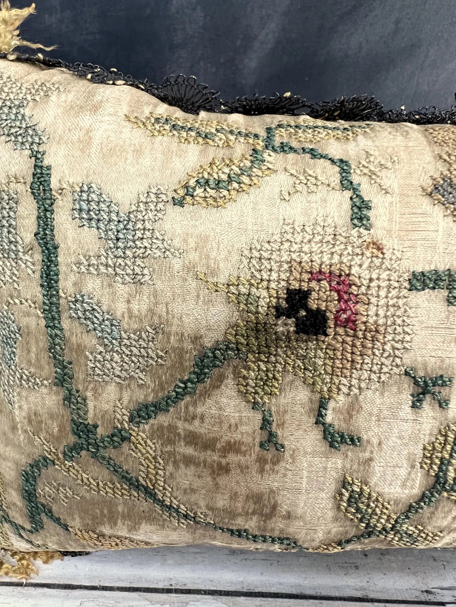 Early 18th Century Pincushion Silk Embroidered Needlework Flowers English Circa 1700 AF