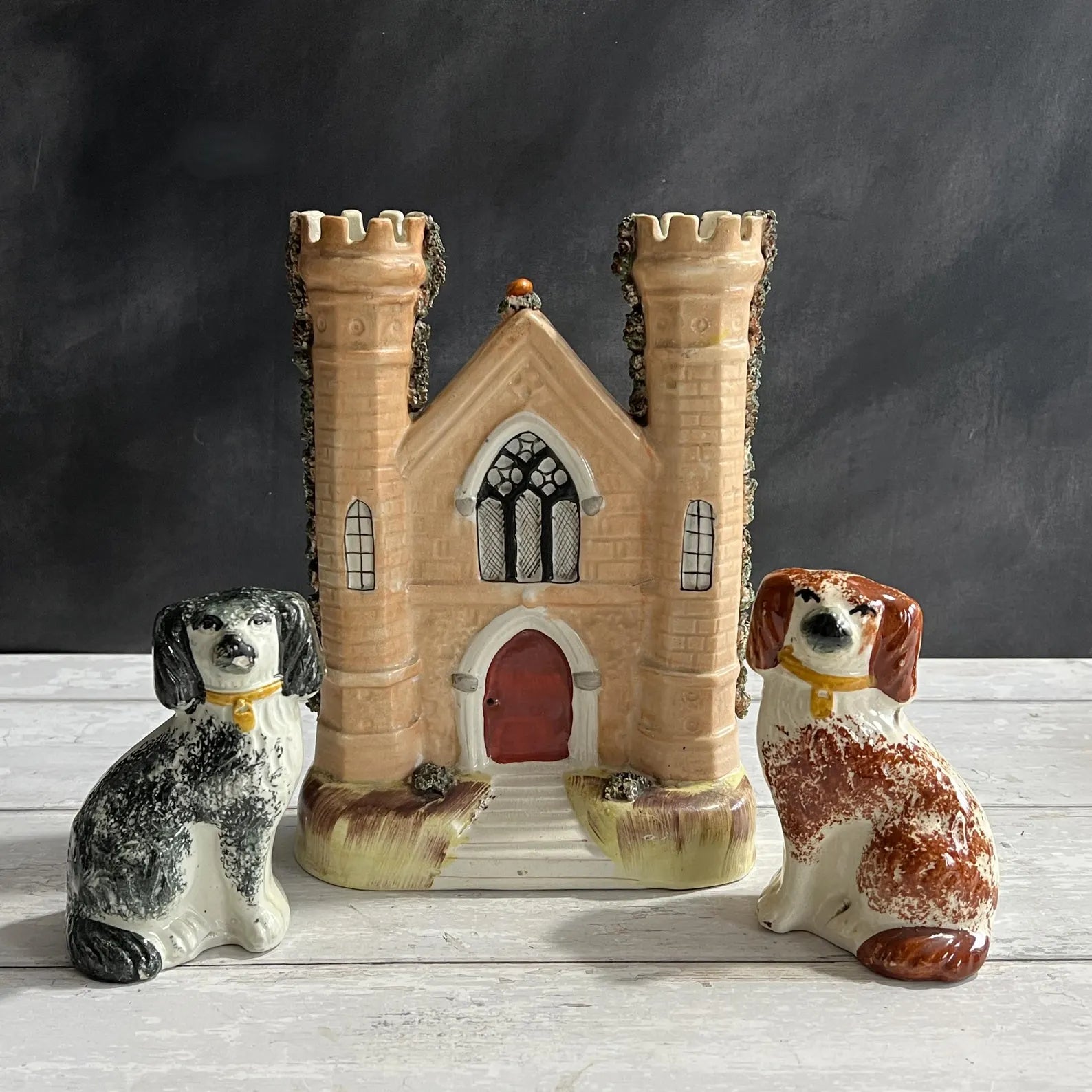 Staffordshire Figure Large Castle Church Flatback Spill Vase C 1860