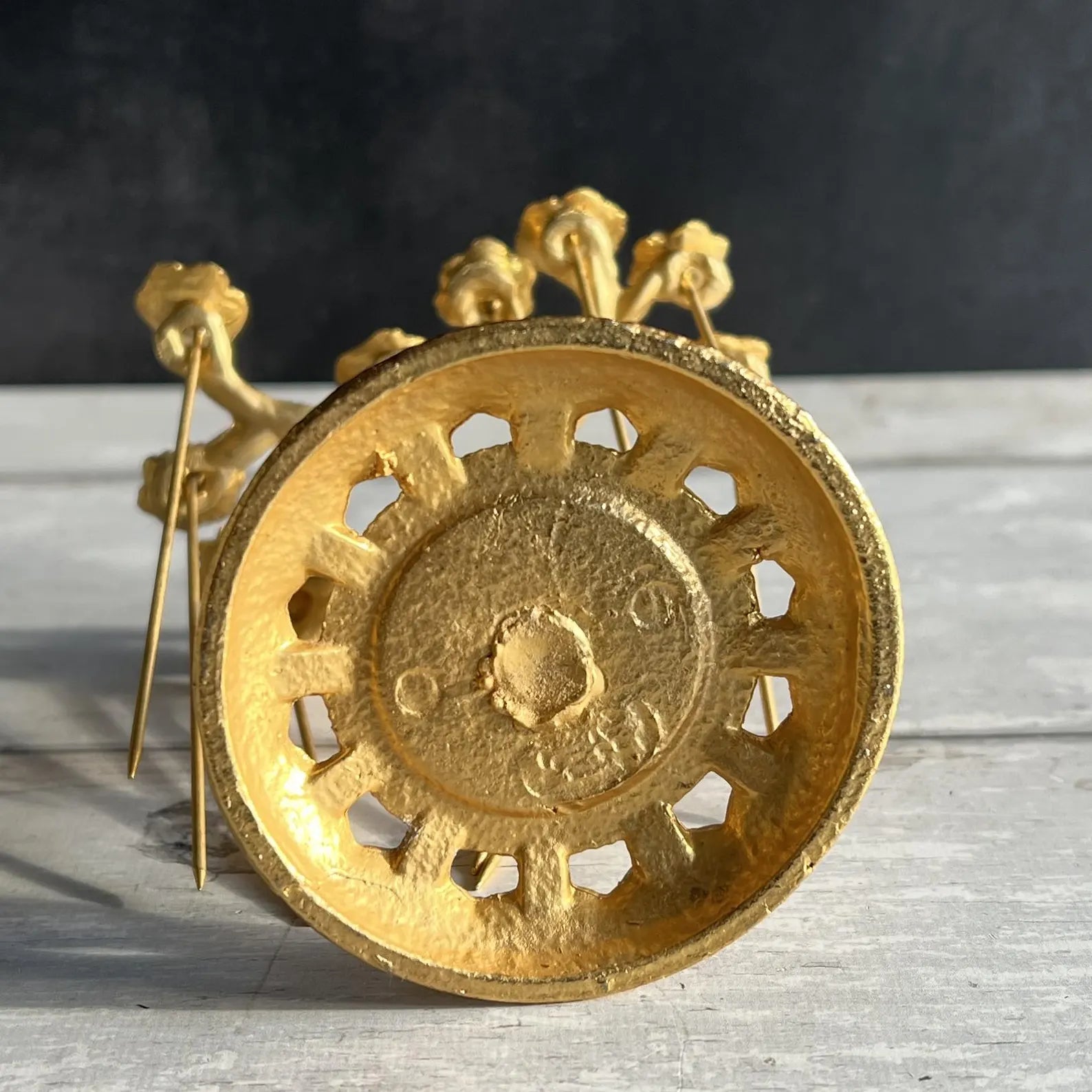 Art Deco Gilt Ormolu Cocktail Stick Holder Celeste Blue Flowers