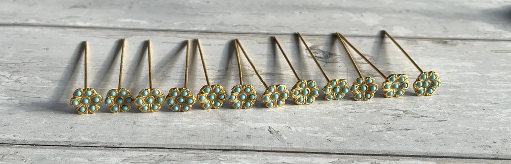 Art Deco Gilt Ormolu Cocktail Stick Holder Celeste Blue Flowers