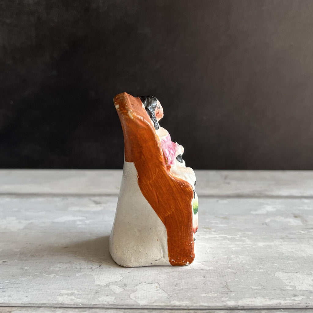 19th Century Miniature Staffordshire Figure Little Girl Seated Dog Puppy TINY C 1860
