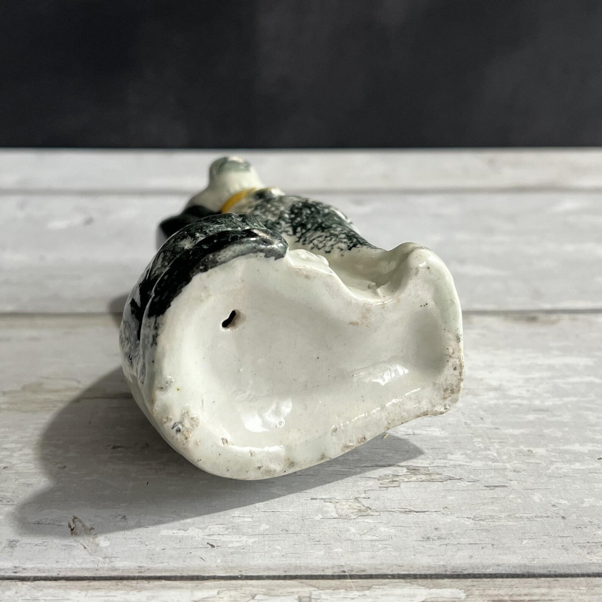 19th Century Staffordshire Dog Figure SMALL Dog Black Spatter Ware Spongeware C 1870