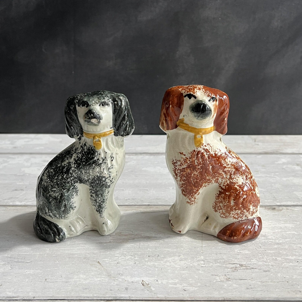 19th Century Staffordshire Dog Figure SMALL Dog Red Spatter Ware Spongeware C 1870