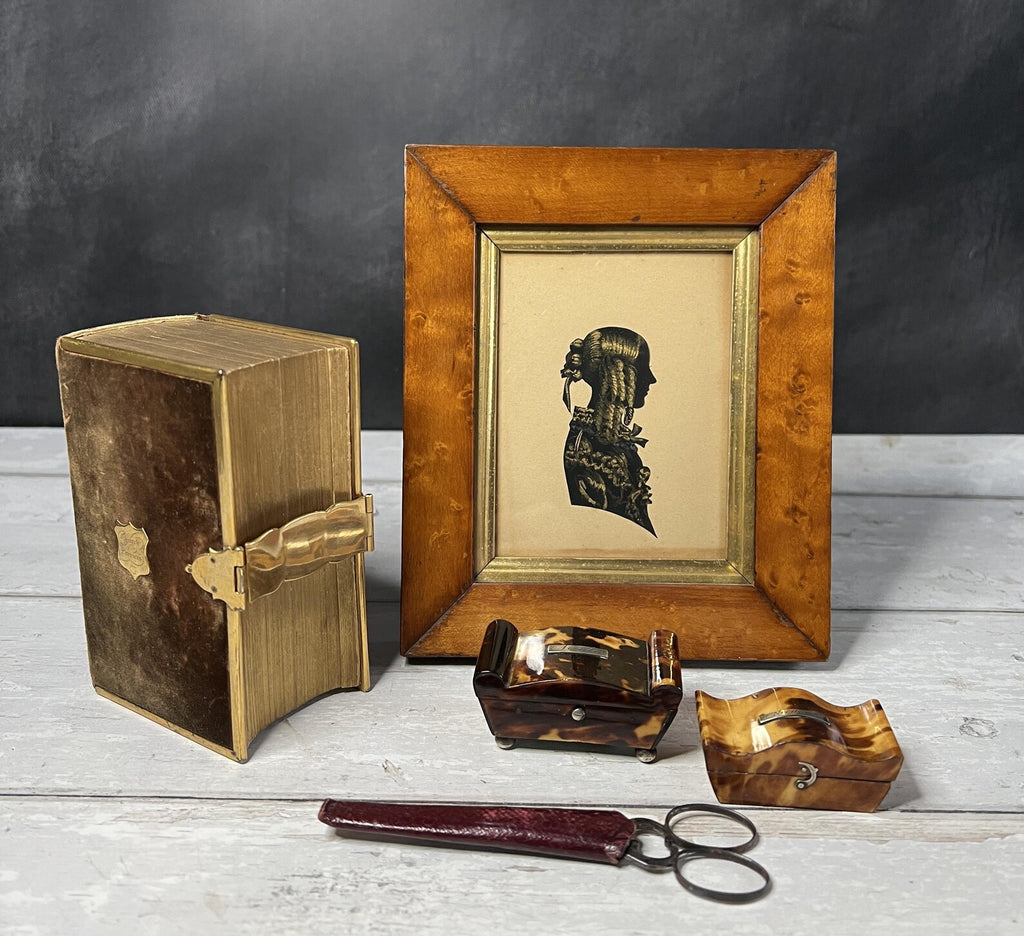 19th Century Portrait Silhouette Young Victorian Lady Birds Eye Maple Frame C 1840