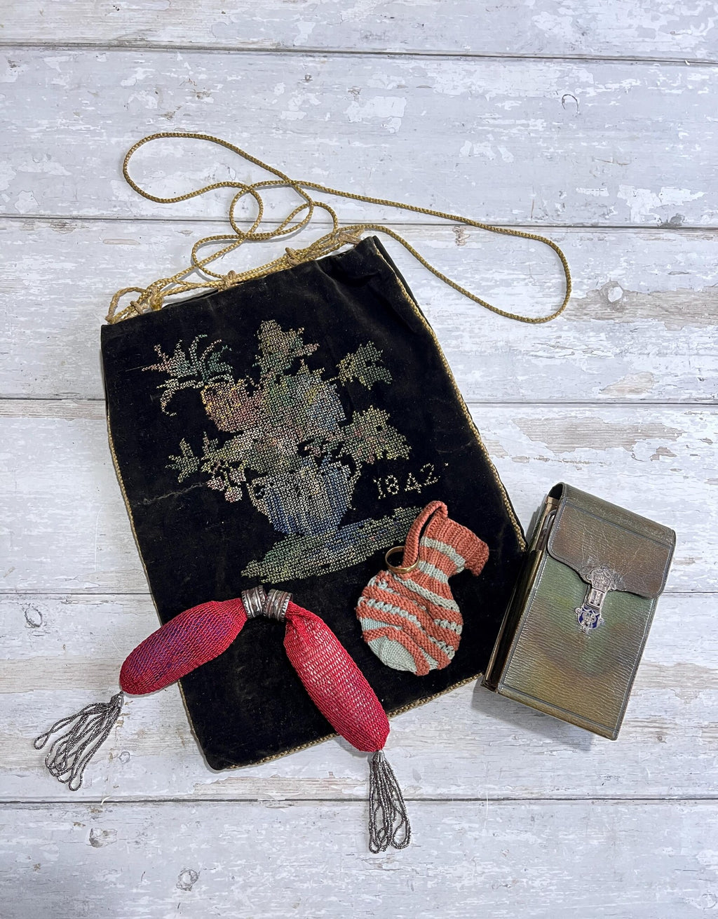 Antique English Reticule Sampler Workbag Dated 1842