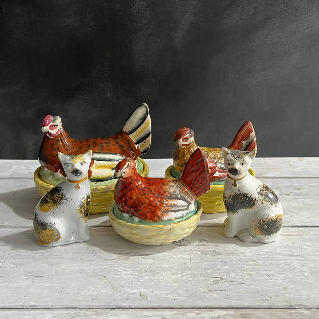 Antique Staffordshire Hen on Nest Miniature Size C 1870