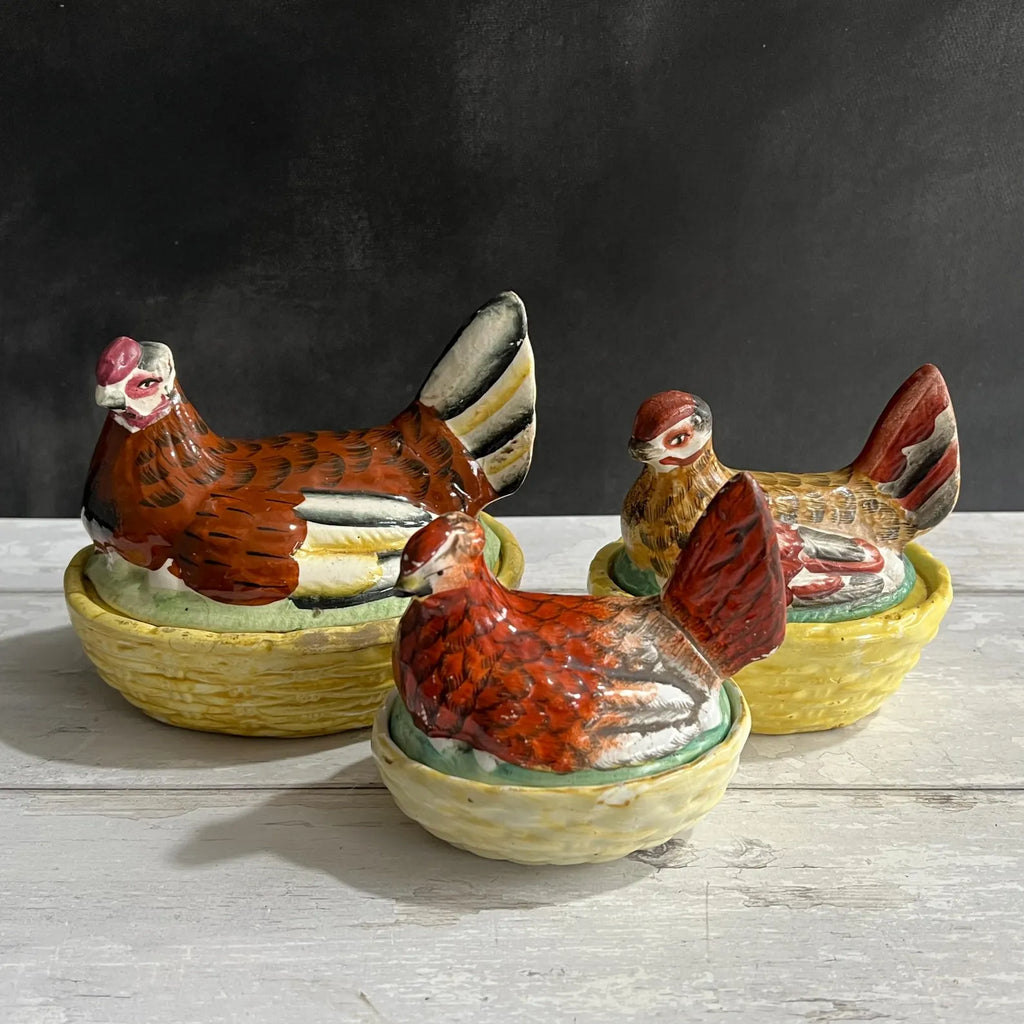 Antique Staffordshire Hen On Nest Egg Holder Folk Art C 1870