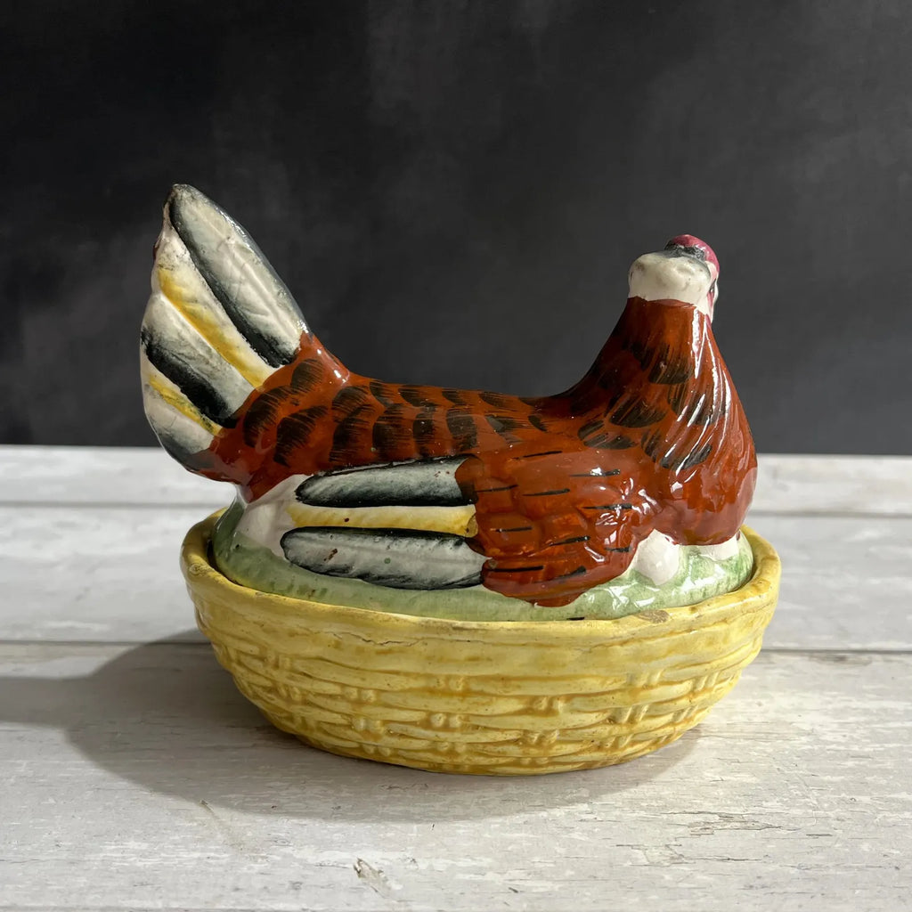Antique Staffordshire Hen On Nest Egg Holder Folk Art C 1870