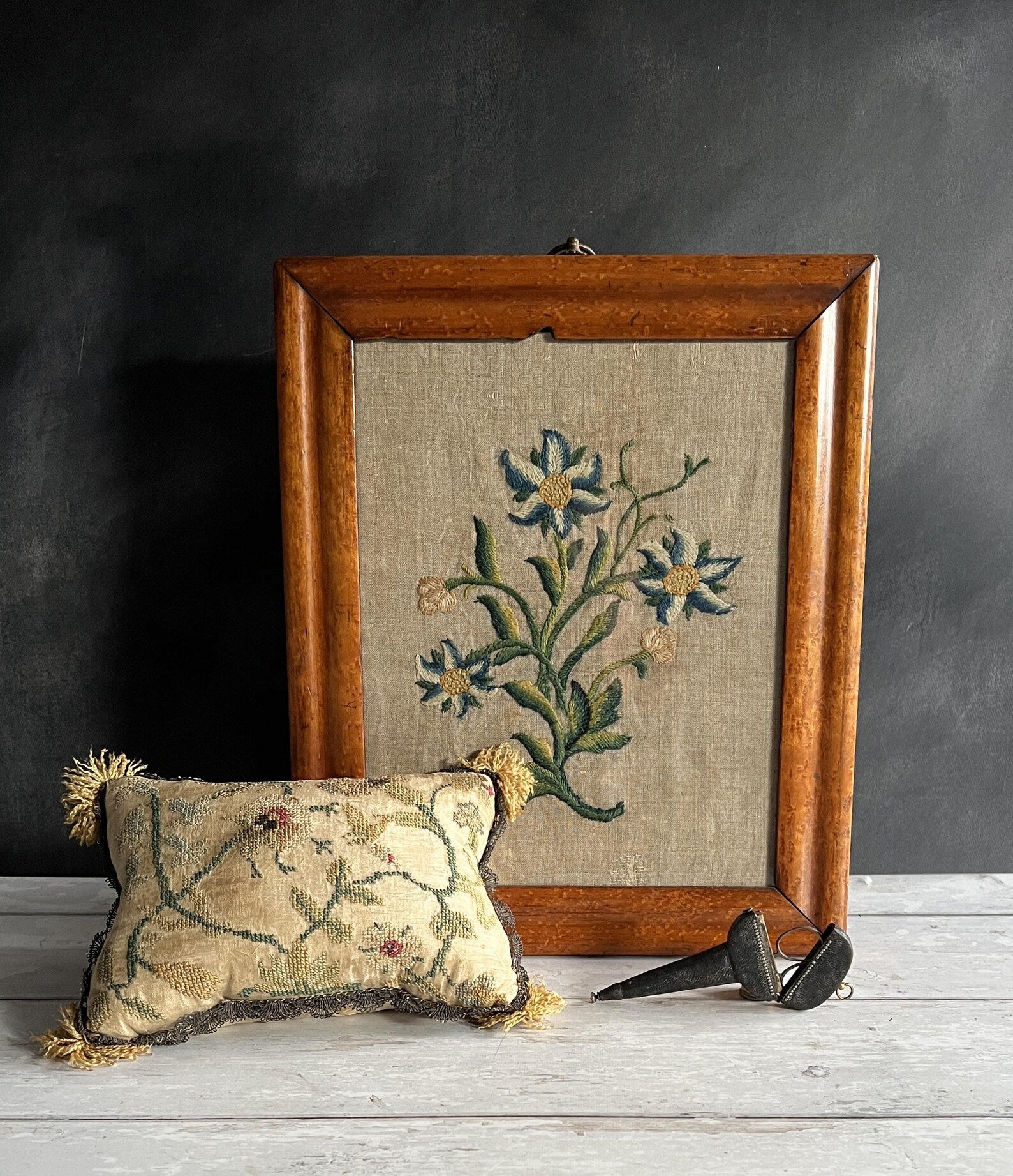 Antique 19th Century Crewelwork Embroidery Panel Circa 1800
