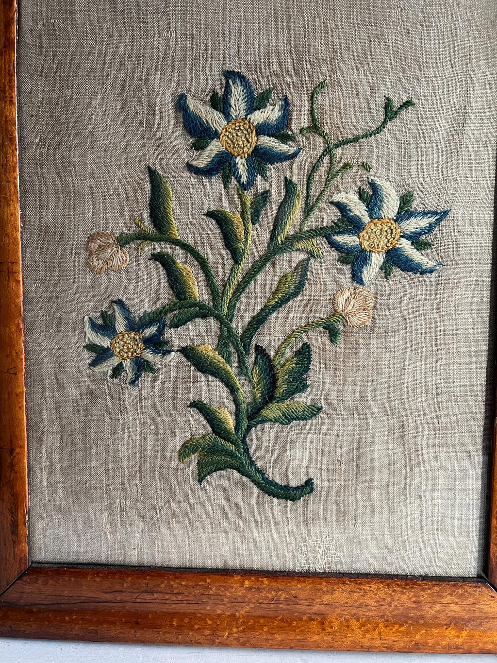 Antique 19th Century Crewelwork Embroidery Panel Circa 1800