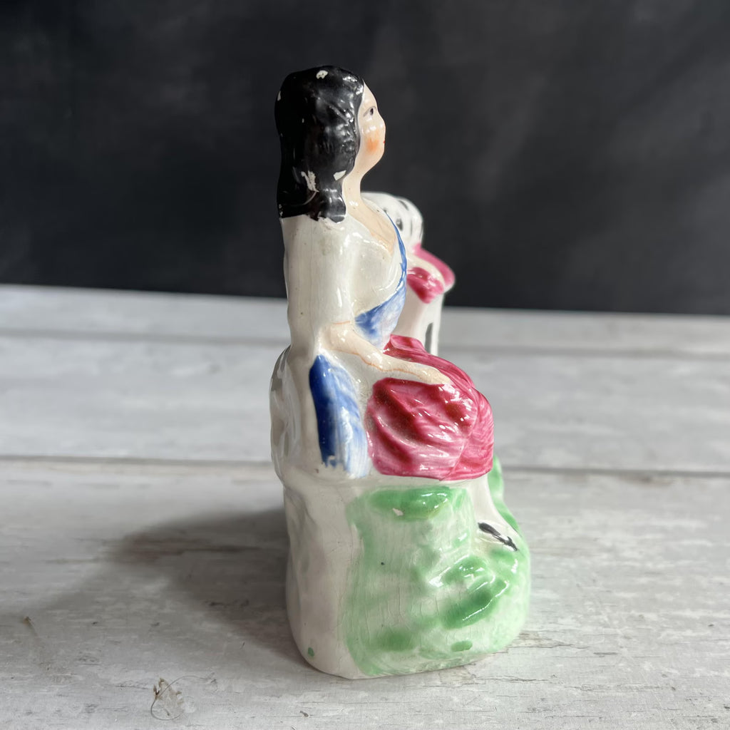19th Century Miniature Staffordshire Figure Rabbit and Girl C 1870