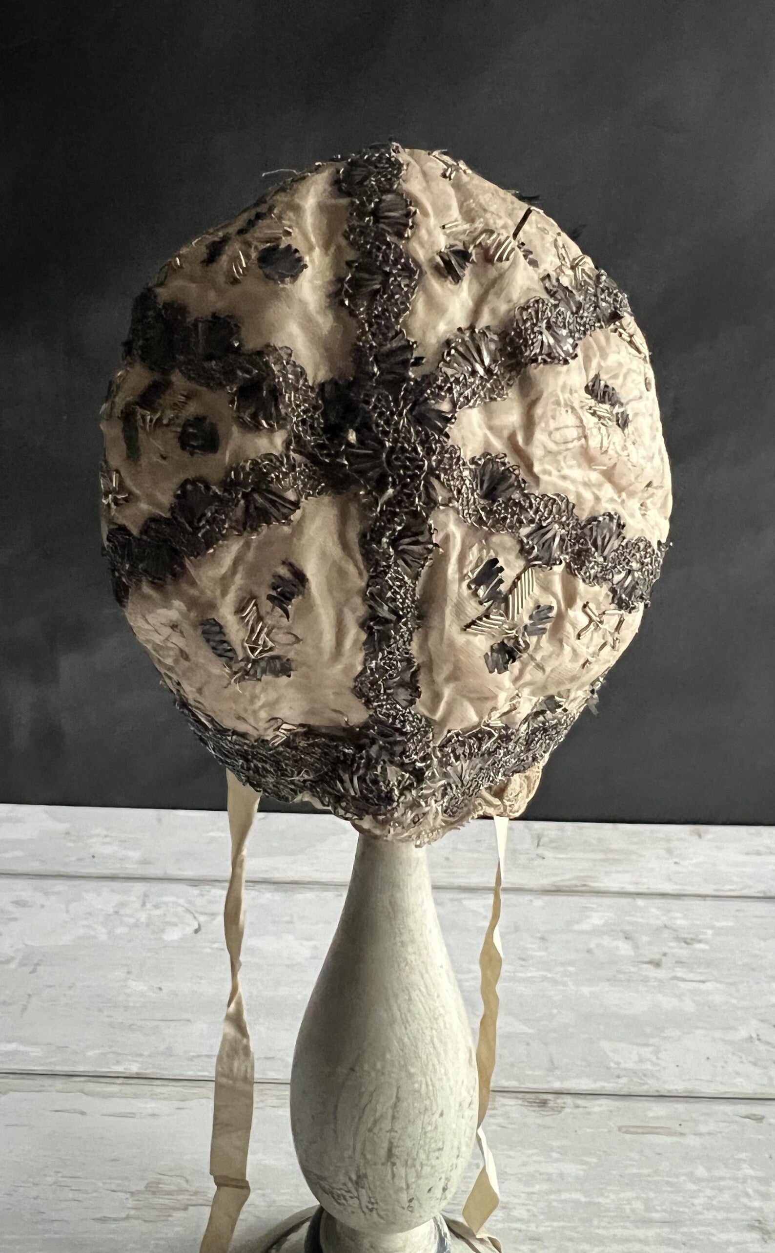 18th Century Silk Baby Cap Spangles Silver Lace Tiny C 1800