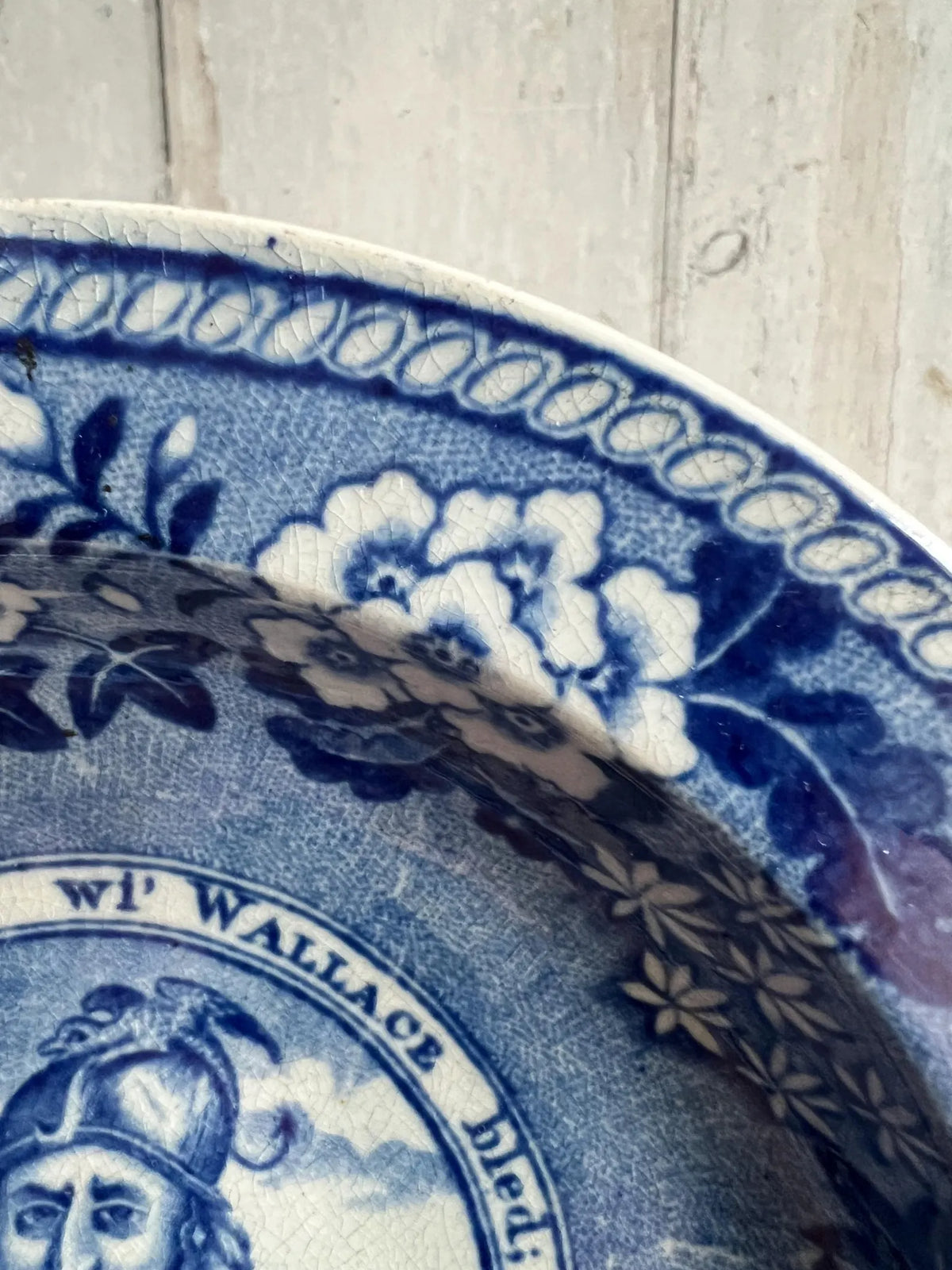 Antique Scottish William Wallace Pearlware Plate Blue and White Transferware Robert Burns Poem C 1820 Great Provenance