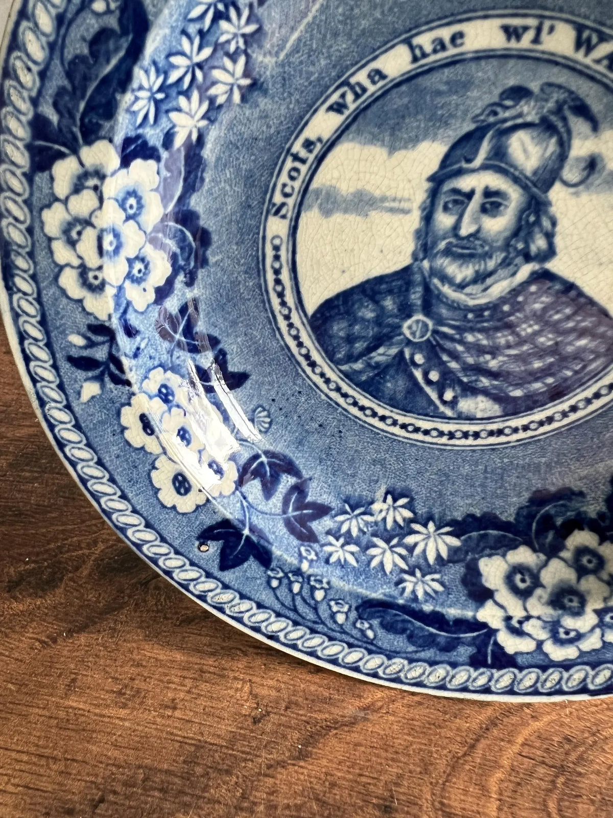 Antique Scottish William Wallace Pearlware Plate Blue and White Transferware Robert Burns Poem C 1820 Great Provenance