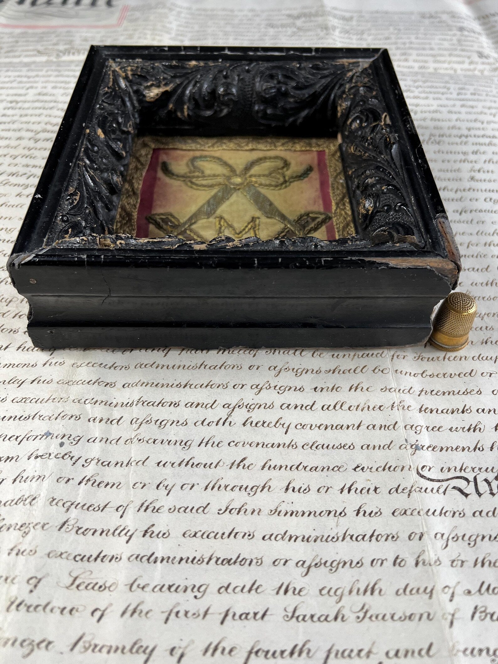 18th Century French Textile Fragment Master Masonic Embroidery Compass C 1799