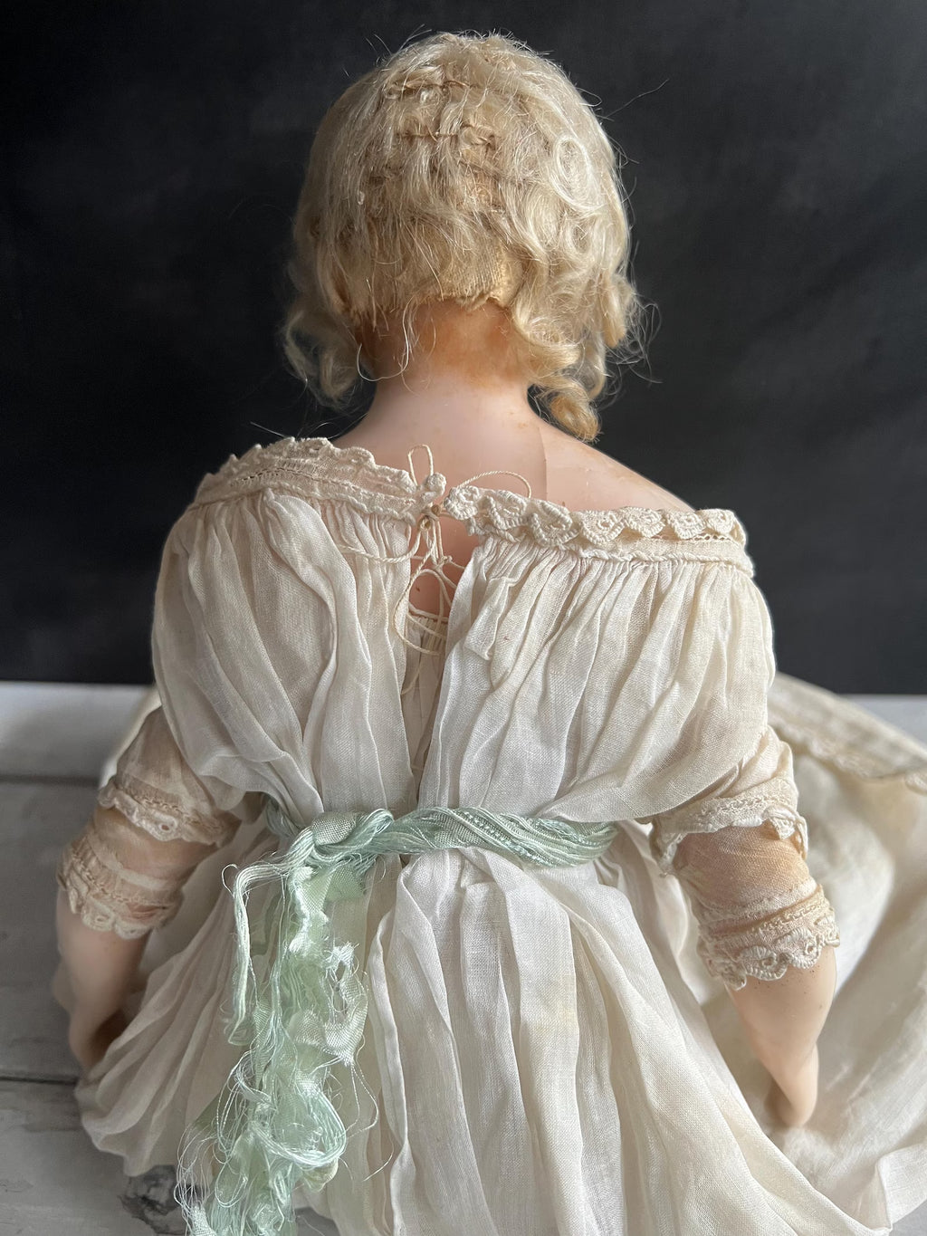 English Wax Over Papier Mache Doll 17” Blue Sleep Eyes Original Clothing C 1840