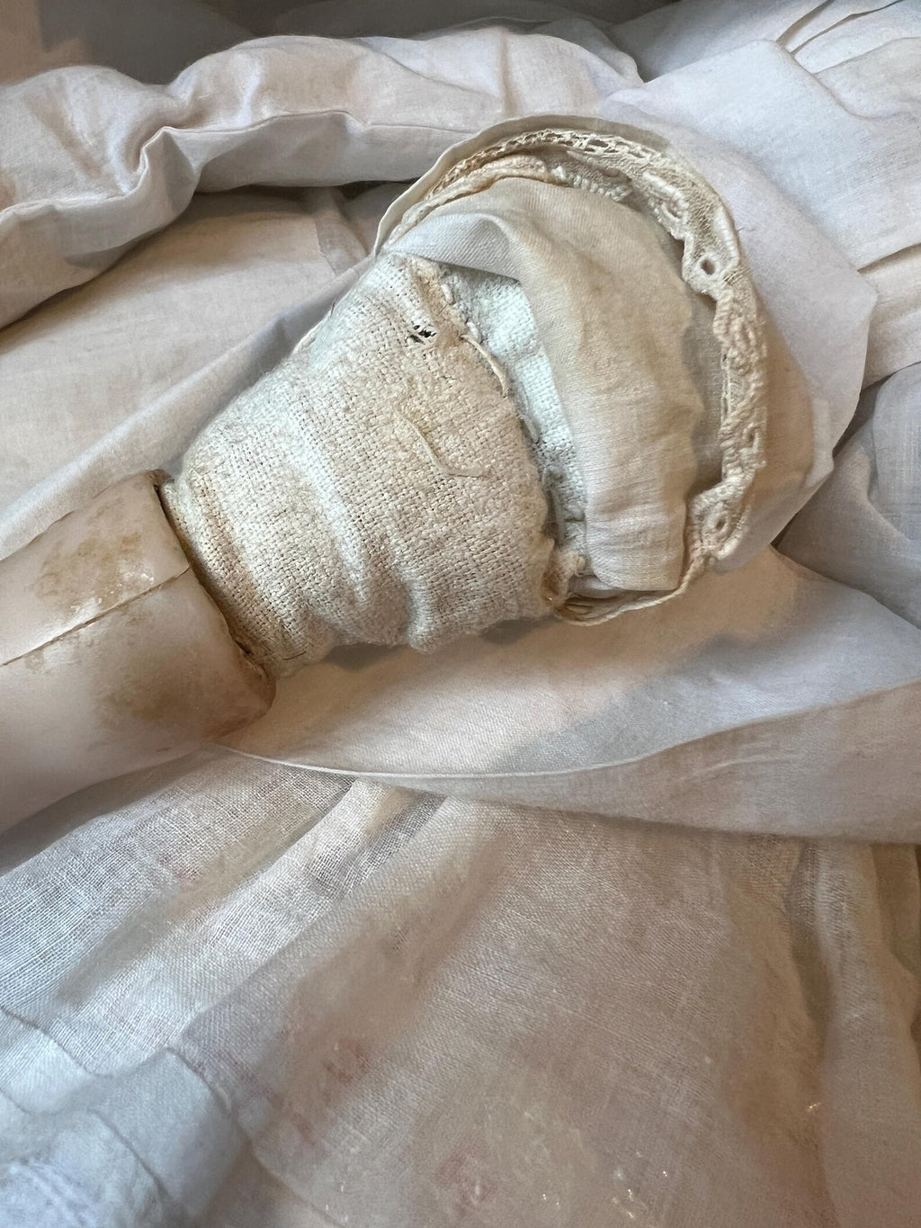 English Wax Over Papier Mache Doll 17” Blue Sleep Eyes Original Clothing C 1840