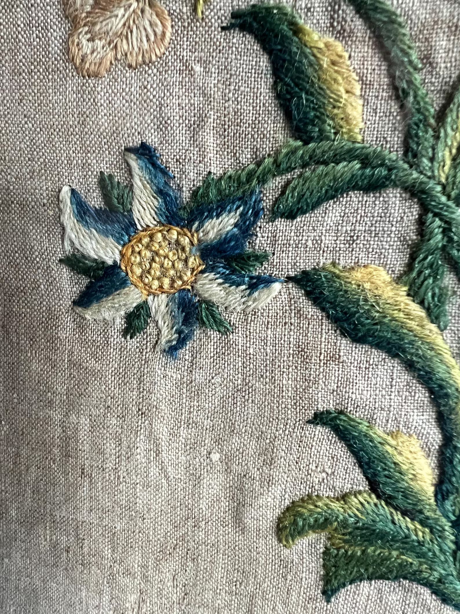 Antique 19th Century Crewelwork Embroidery Panel Circa 1800
