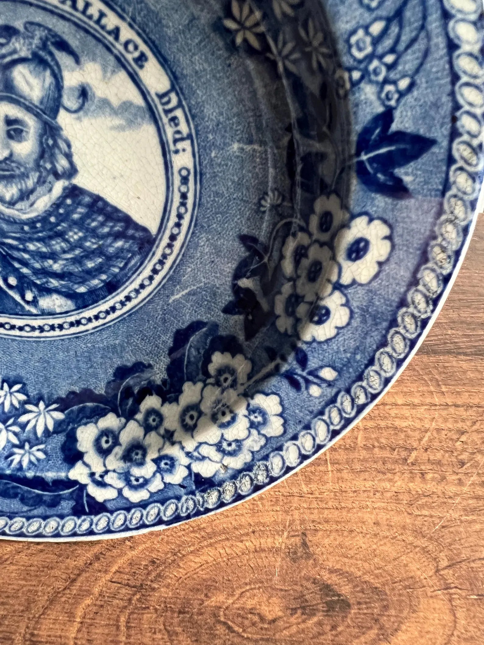 Antique Scottish William Wallace Pearlware Plate Blue and White Transferware Robert Burns Poem C 1820 Great Provenance