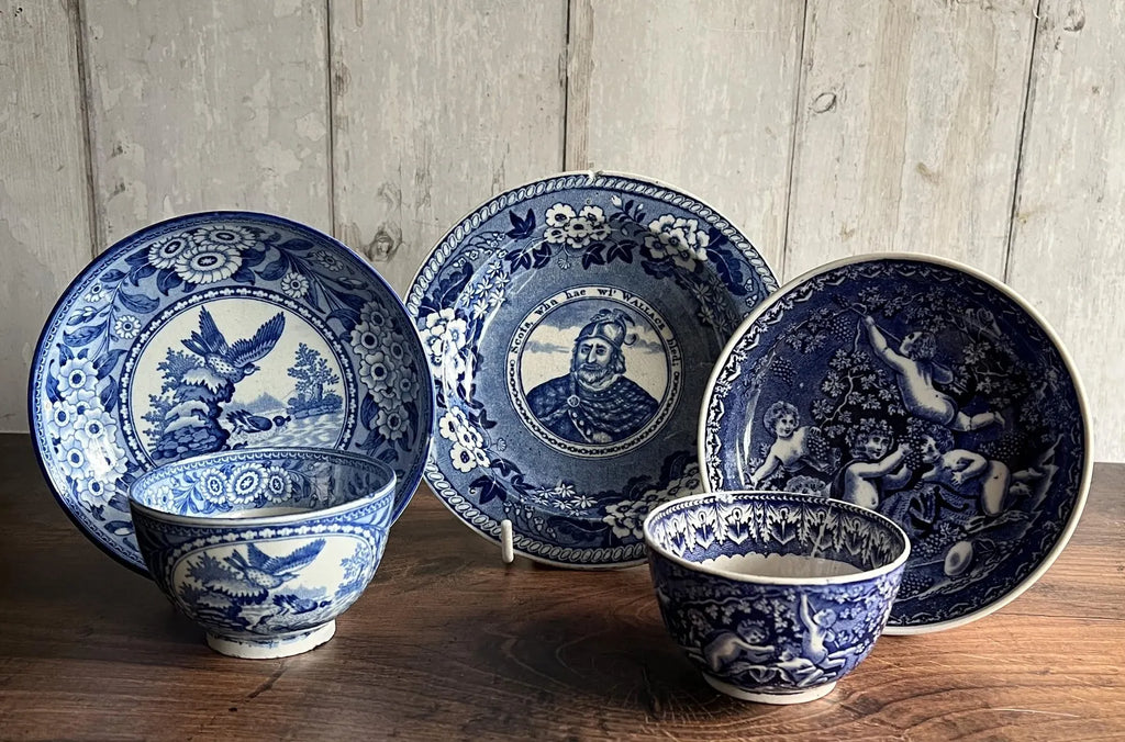 Antique Scottish William Wallace Pearlware Plate Blue and White Transferware Robert Burns Poem C 1820 Great Provenance