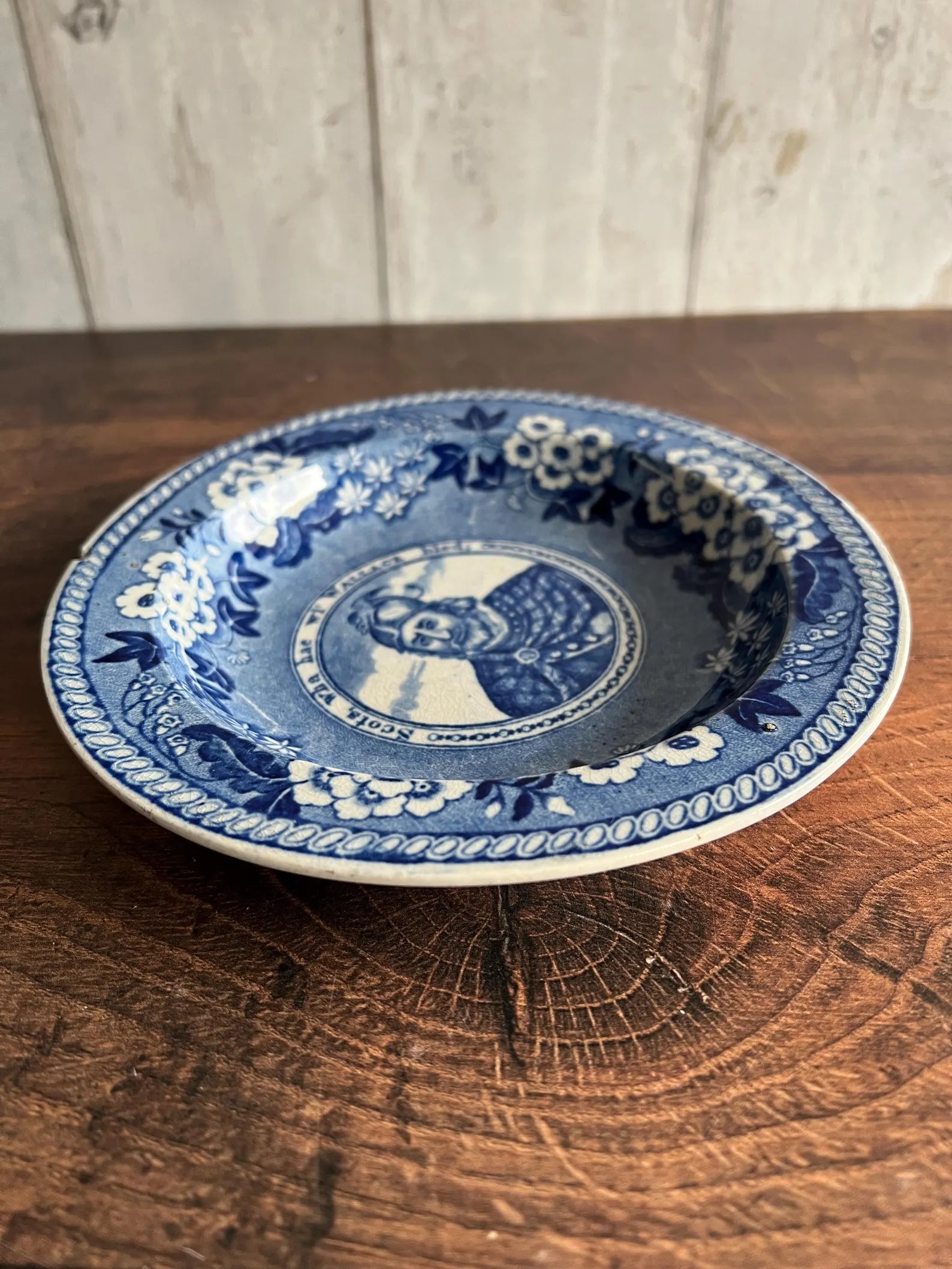 Antique Scottish William Wallace Pearlware Plate Blue and White Transferware Robert Burns Poem C 1820 Great Provenance