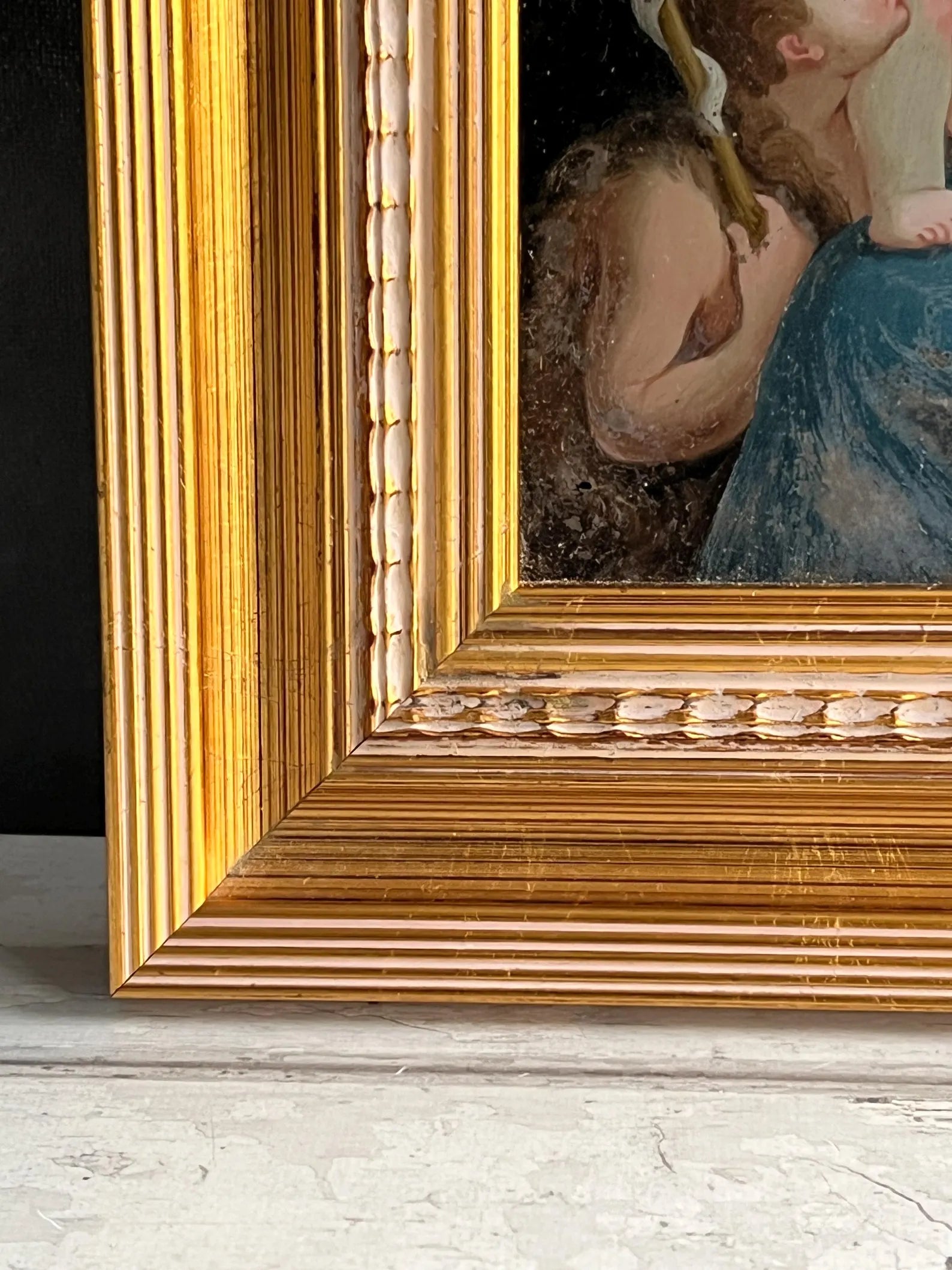18th Century Georgian Reverse Glass Painting Virgin with Child Circa 1800 Catholic