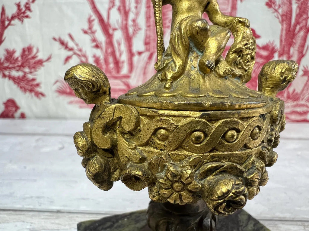 Antique Miniature Gilt Bronze & Marble Paper Weight Bronze Dore Cassolette Napoleon III C 1850