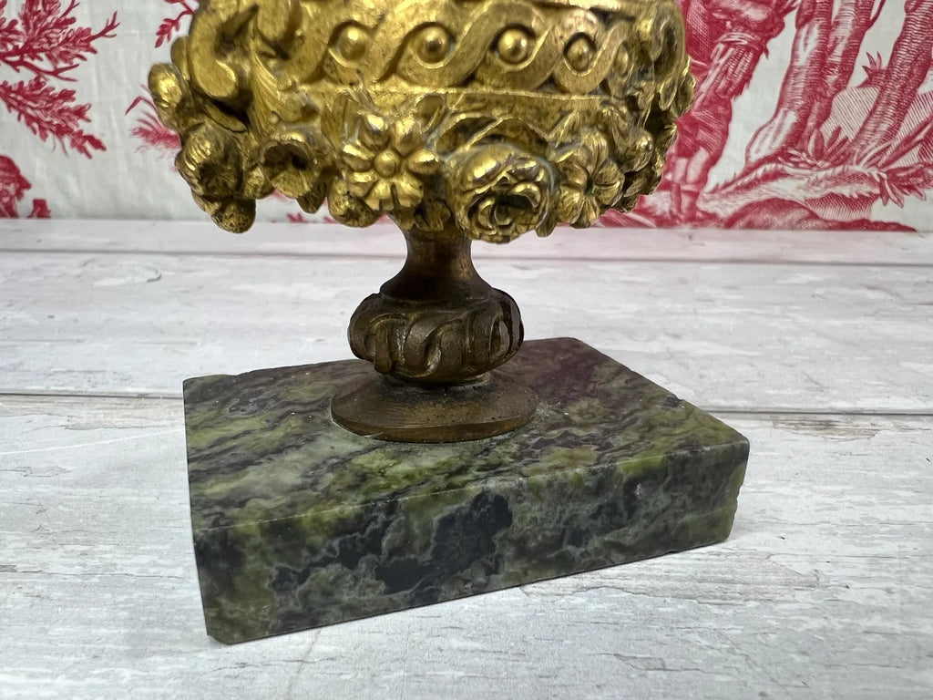 Antique Miniature Gilt Bronze & Marble Paper Weight Bronze Dore Cassolette Napoleon III C 1850