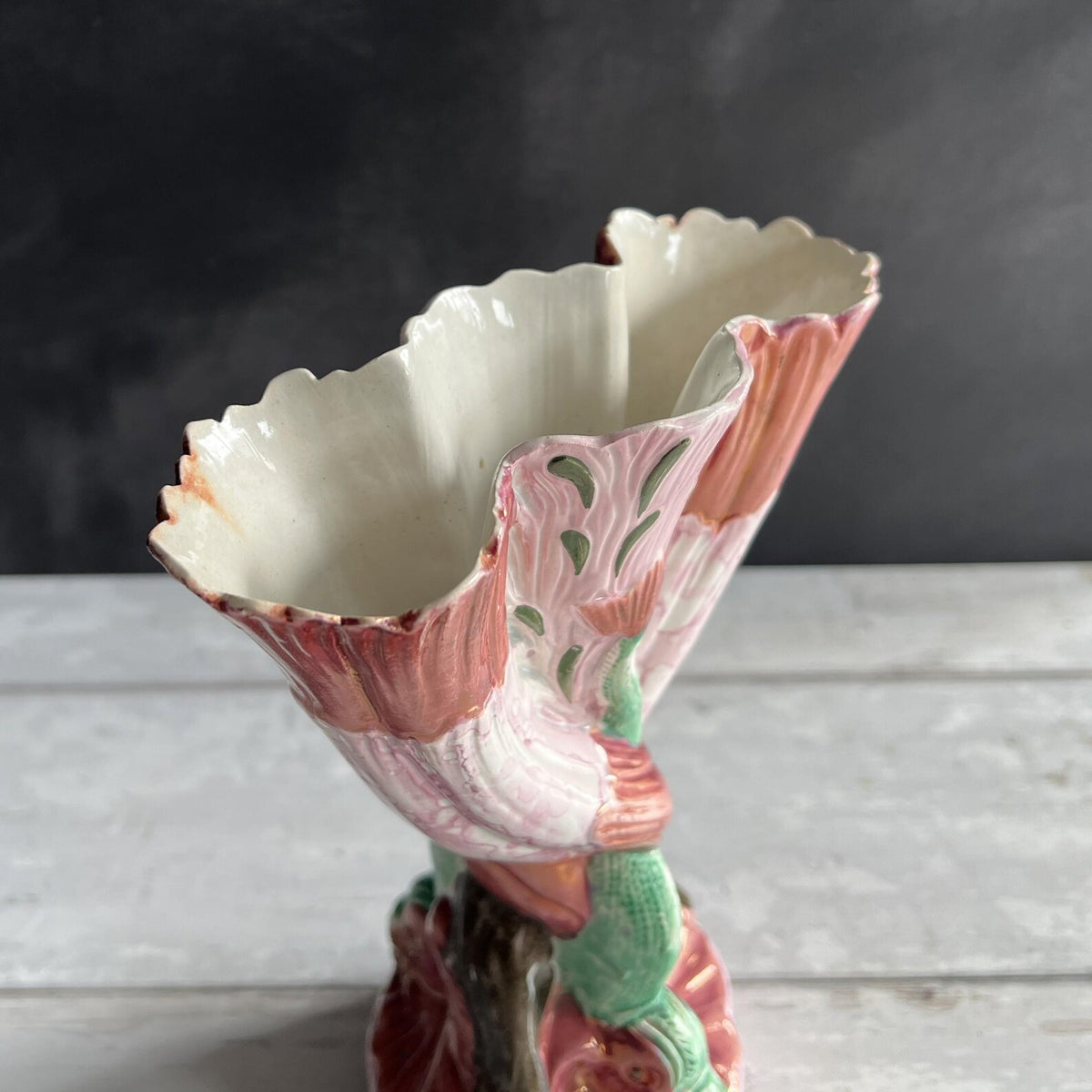 19th Century Sunderland Pink Lustre Vase Shell Dolphin Spill Vase