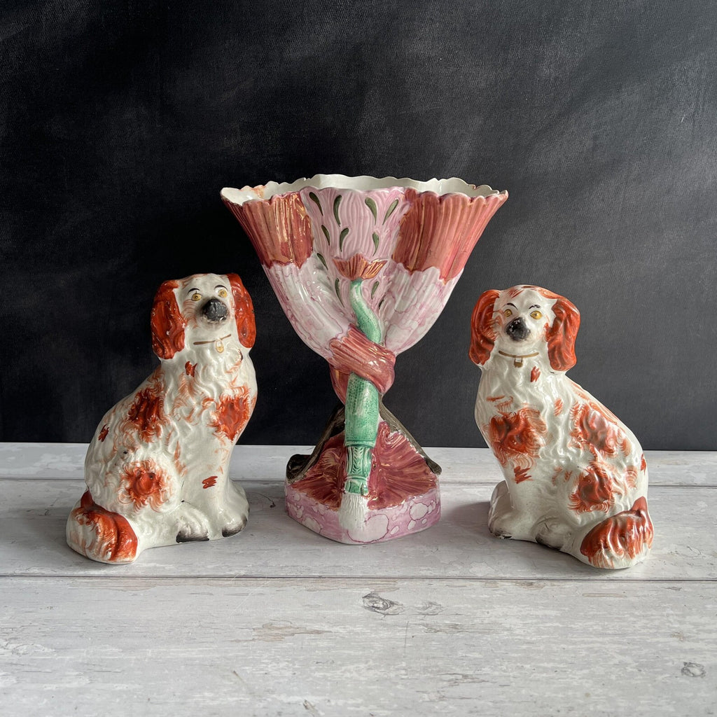 19th Century Sunderland Pink Lustre Vase Shell Dolphin Spill Vase