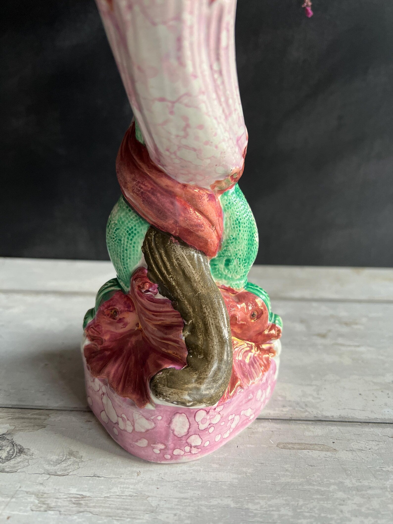 19th Century Sunderland Pink Lustre Vase Shell Dolphin Spill Vase